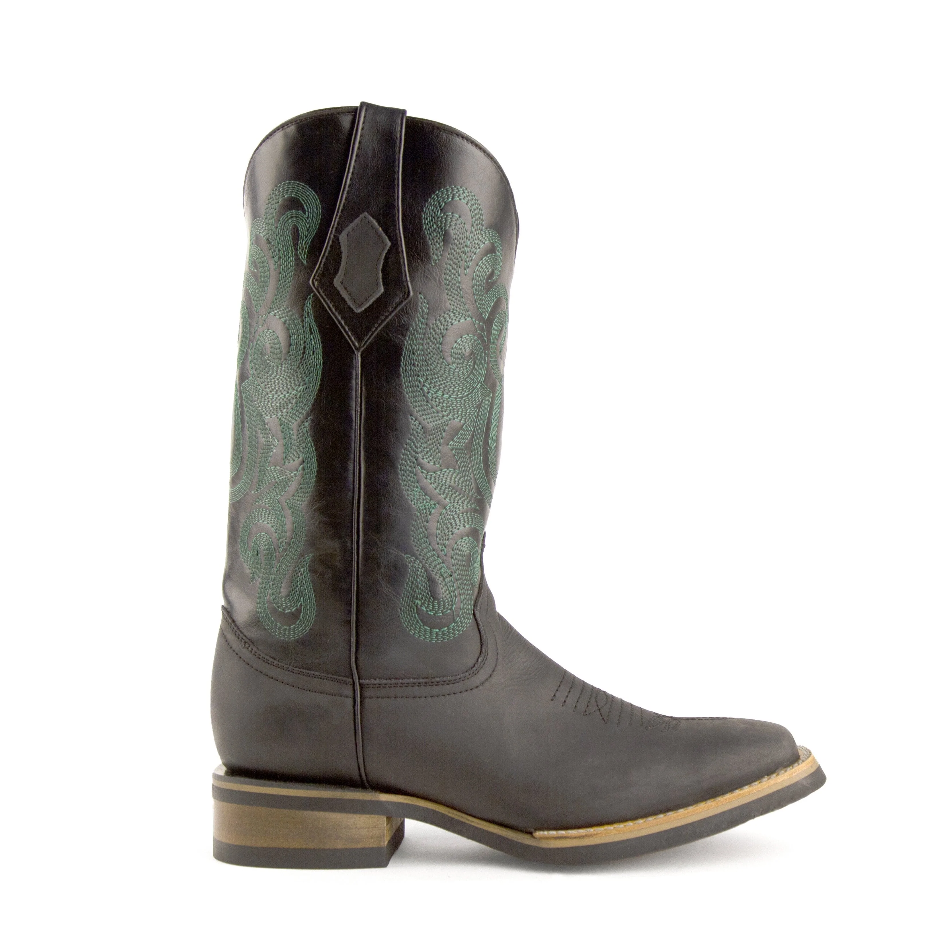 Mens Ferrini Maverick Square Toe Leather Cowboy Boot in Black & Mint - Image 3