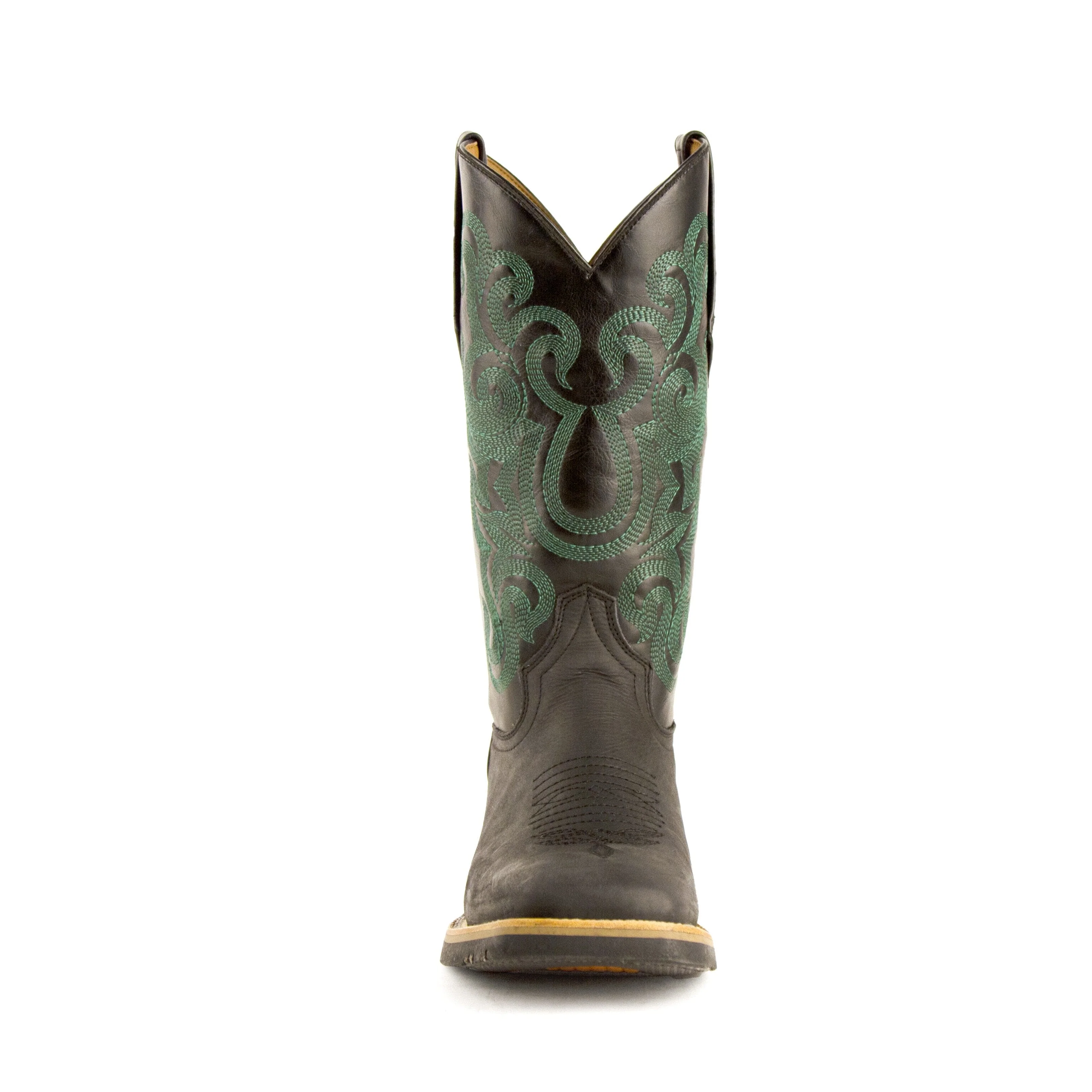 Mens Ferrini Maverick Square Toe Leather Cowboy Boot in Black & Mint - Image 4