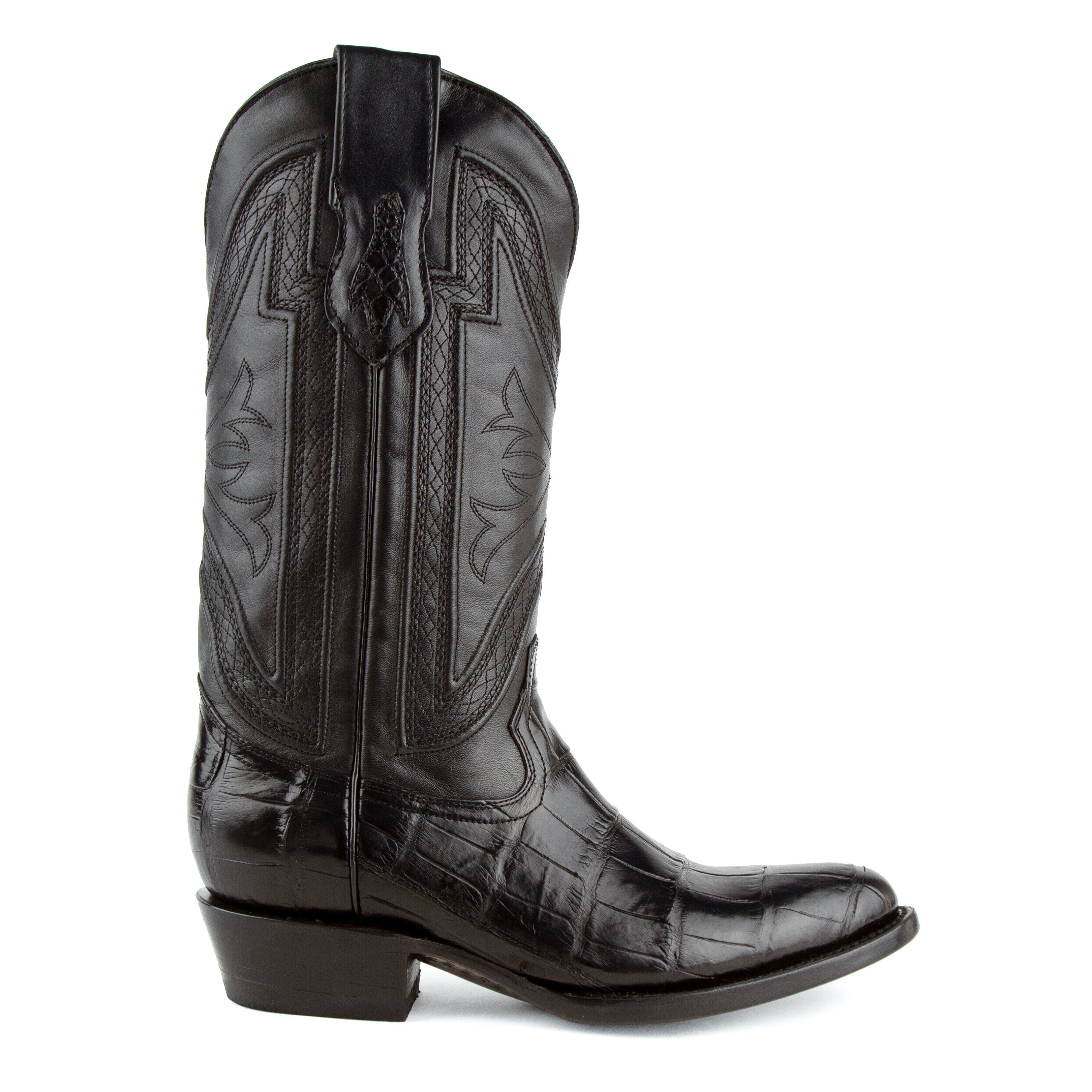 Mens Ferrini Medium Round Toe Alligator Belly Cowboy Boot in Black - Image 3