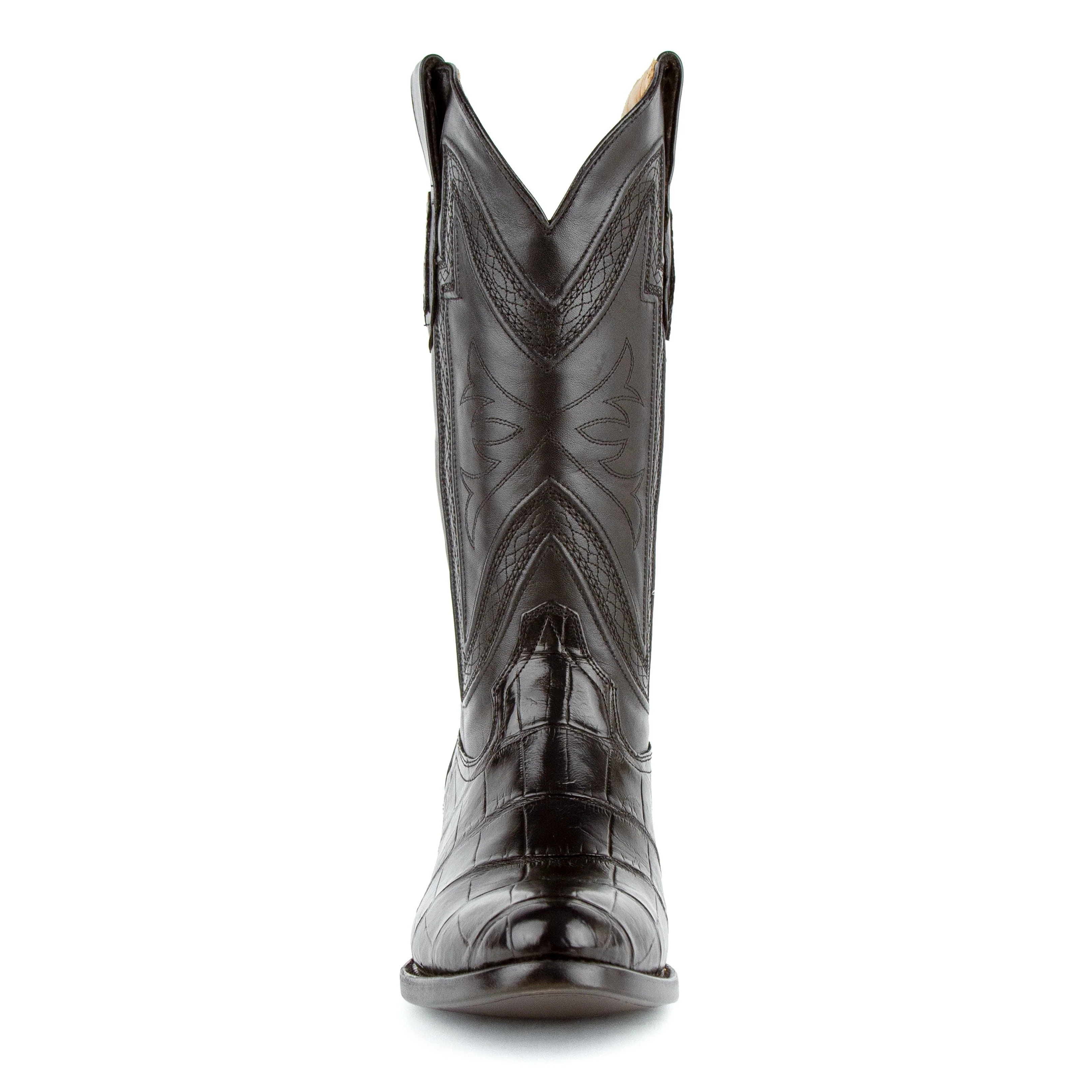 Mens Ferrini Medium Round Toe Alligator Belly Cowboy Boot in Black - Image 4