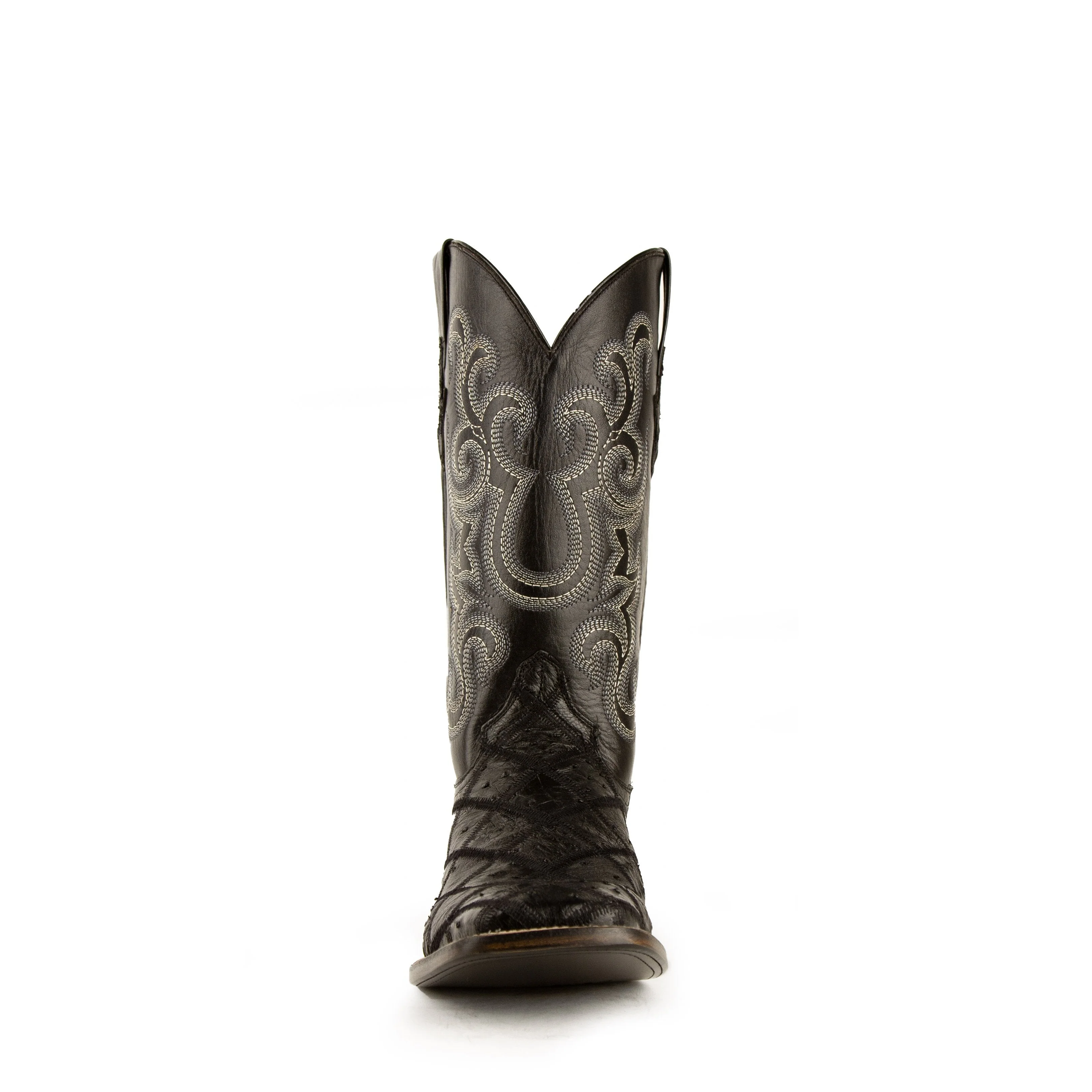 Mens Ferrini Ostrich Quill Patchwork Cowboy Boot in Black - Image 4