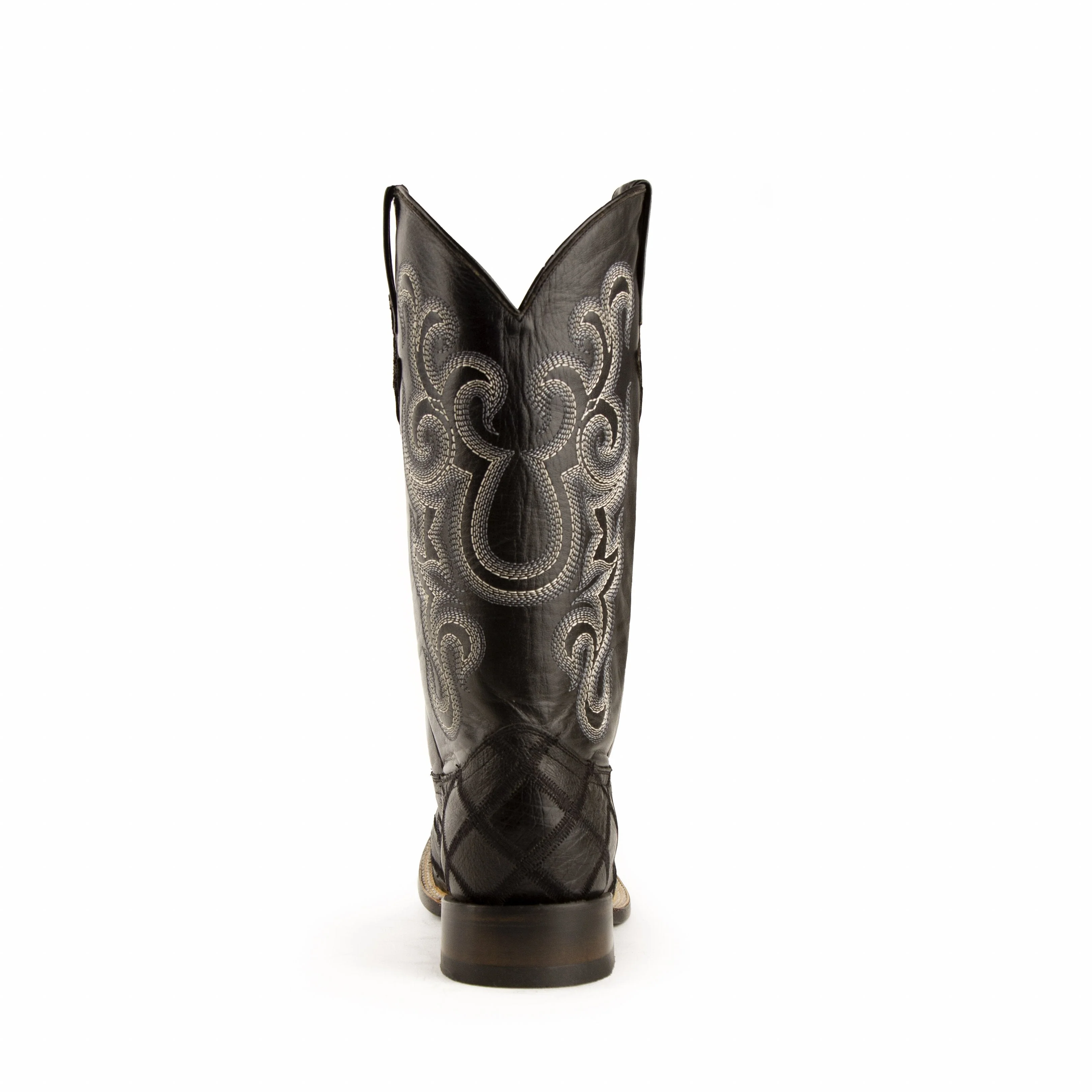Mens Ferrini Ostrich Quill Patchwork Cowboy Boot in Black - Image 5