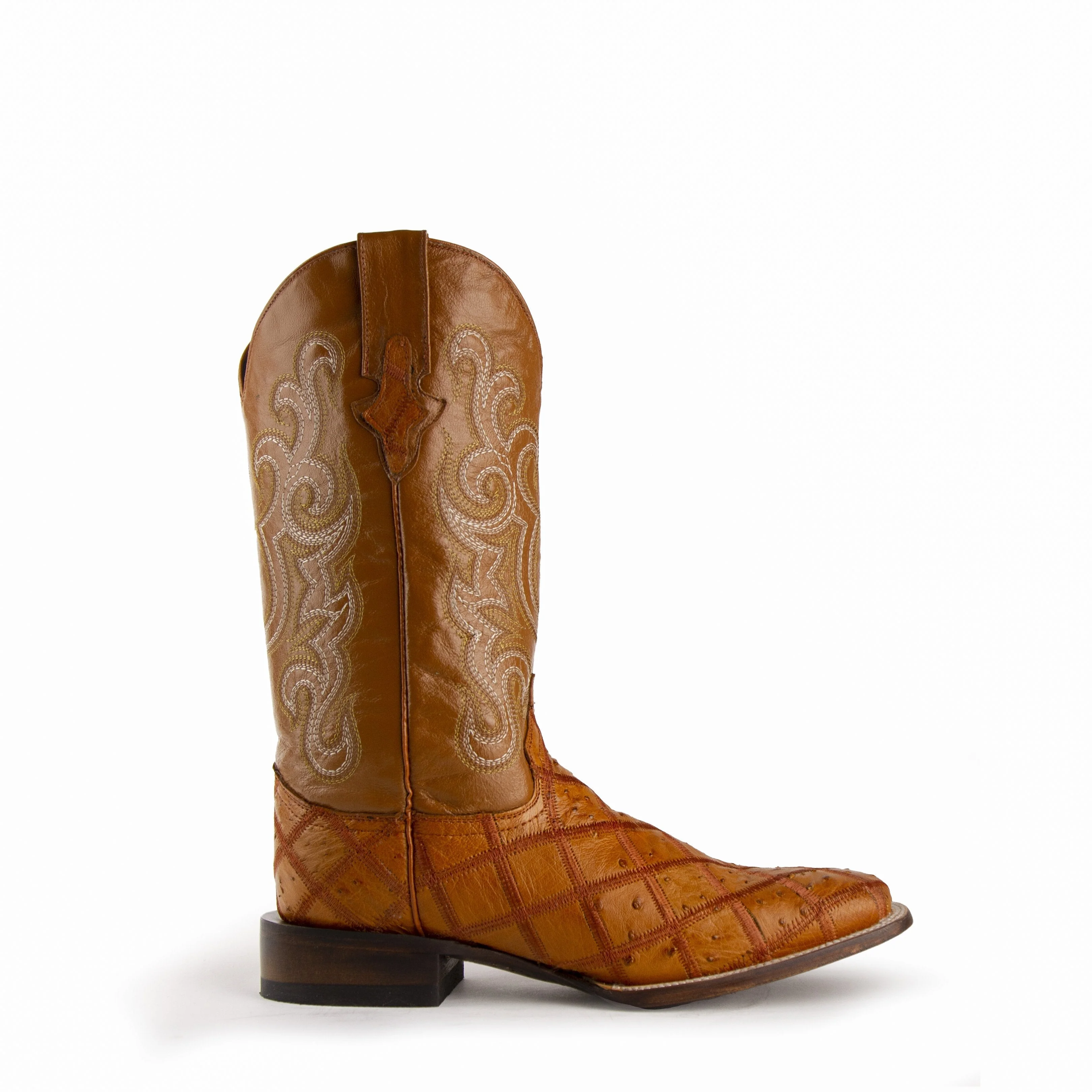 Mens Ferrini Ostrich Quill Patchwork Cowboy Boot in Cognac - Image 3