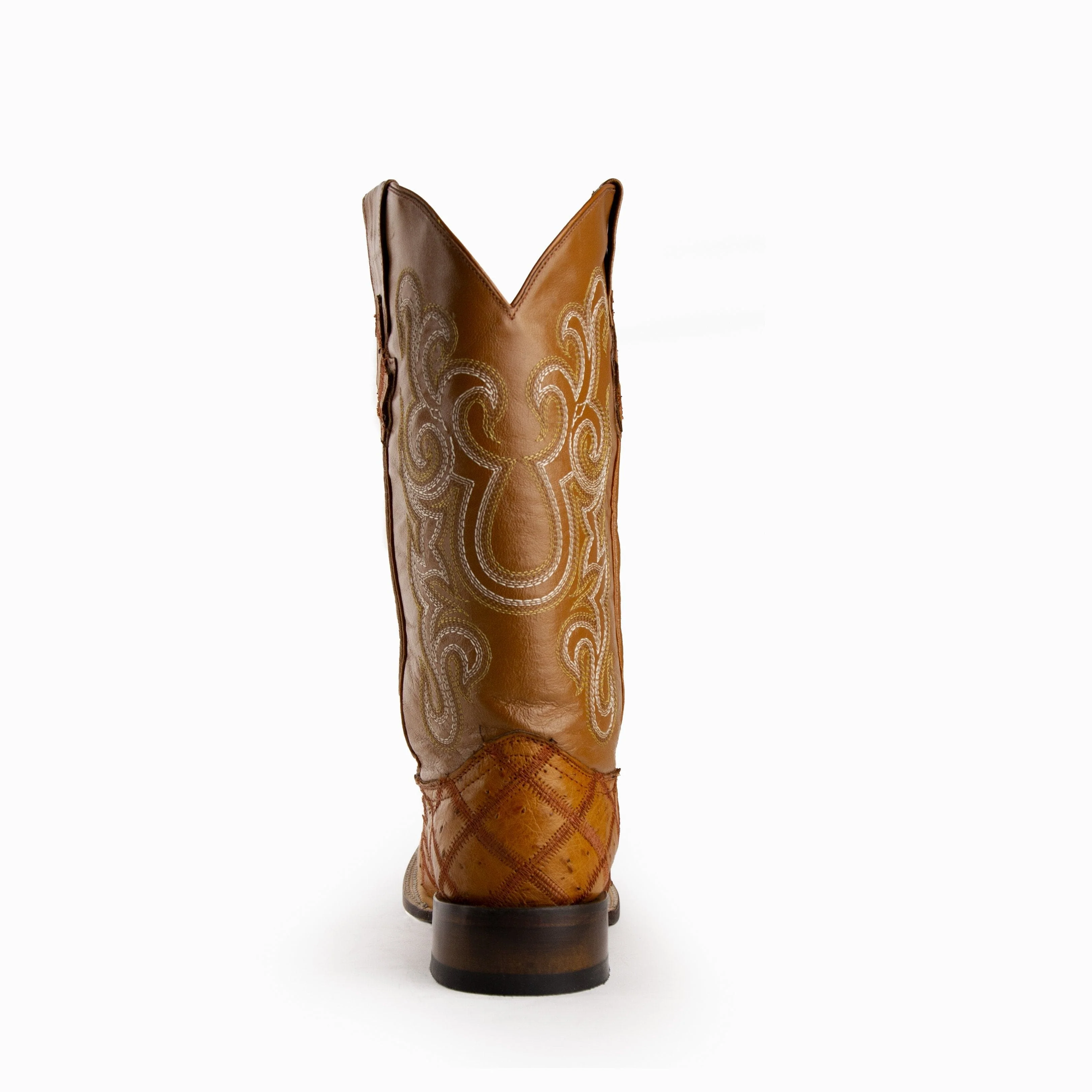 Mens Ferrini Ostrich Quill Patchwork Cowboy Boot in Cognac - Image 5
