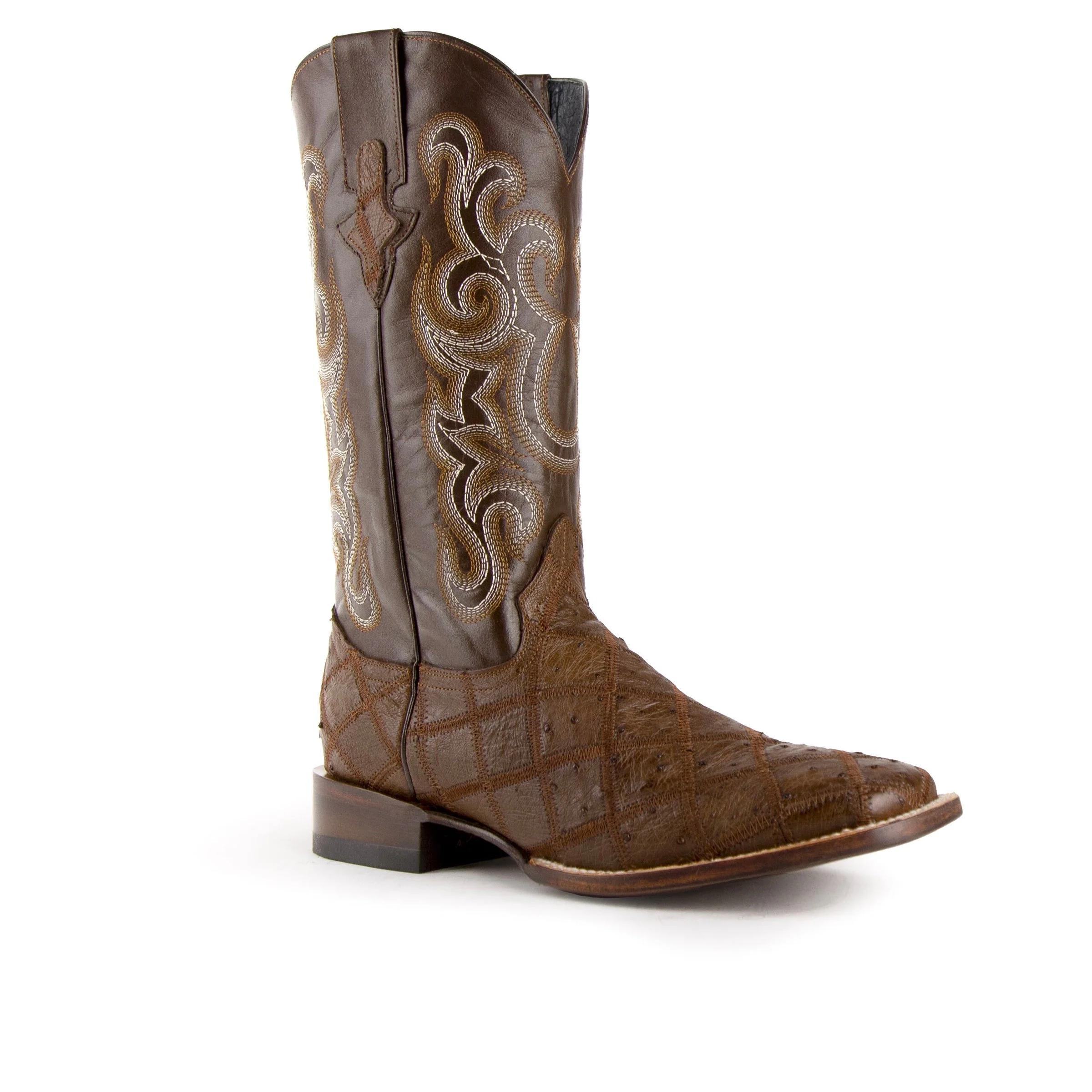 Mens Ferrini Ostrich Quill Patchwork Cowboy Boot in Cognac - Image 8