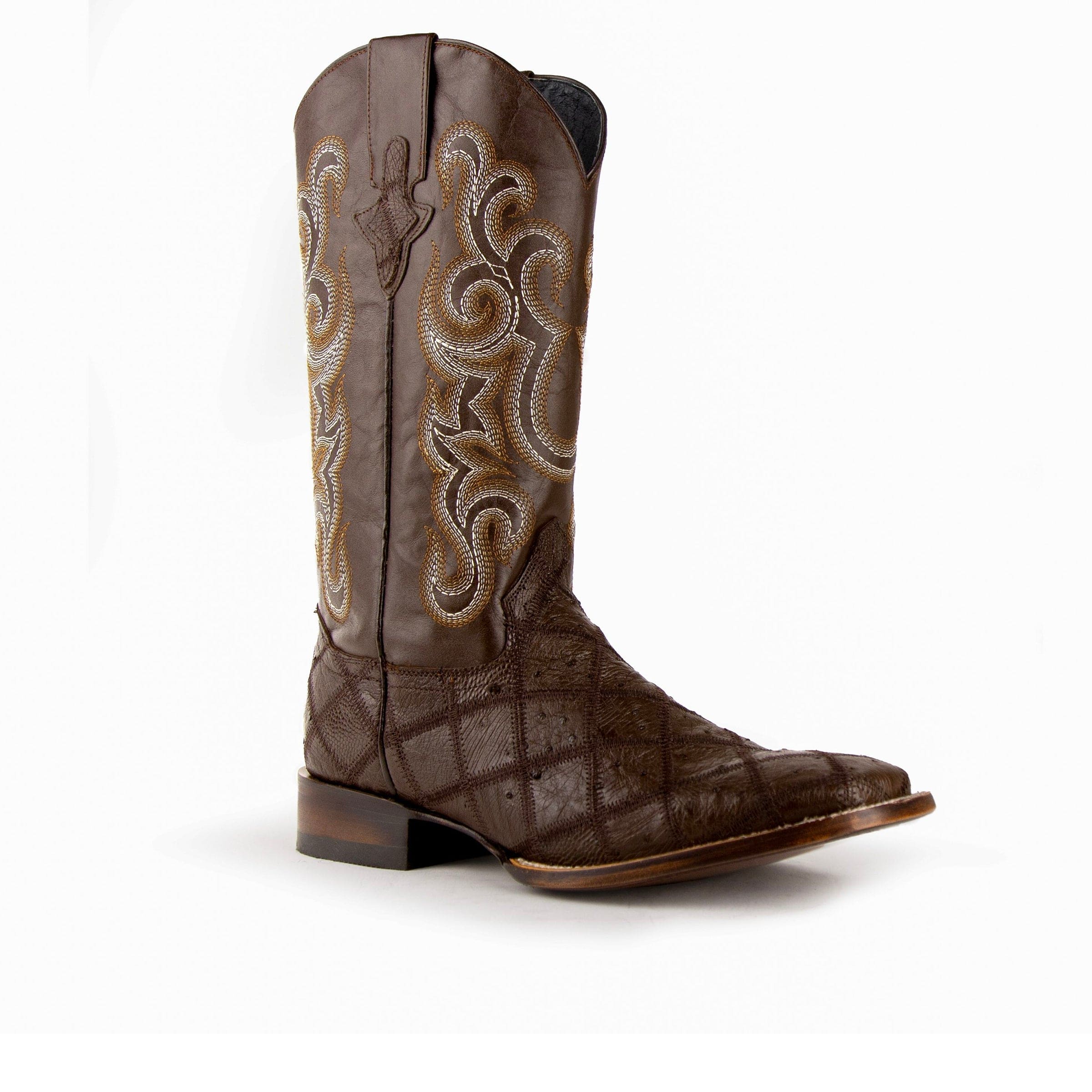 Mens Ferrini Ostrich Quill Patchwork Cowboy Boot in Cognac - Image 9