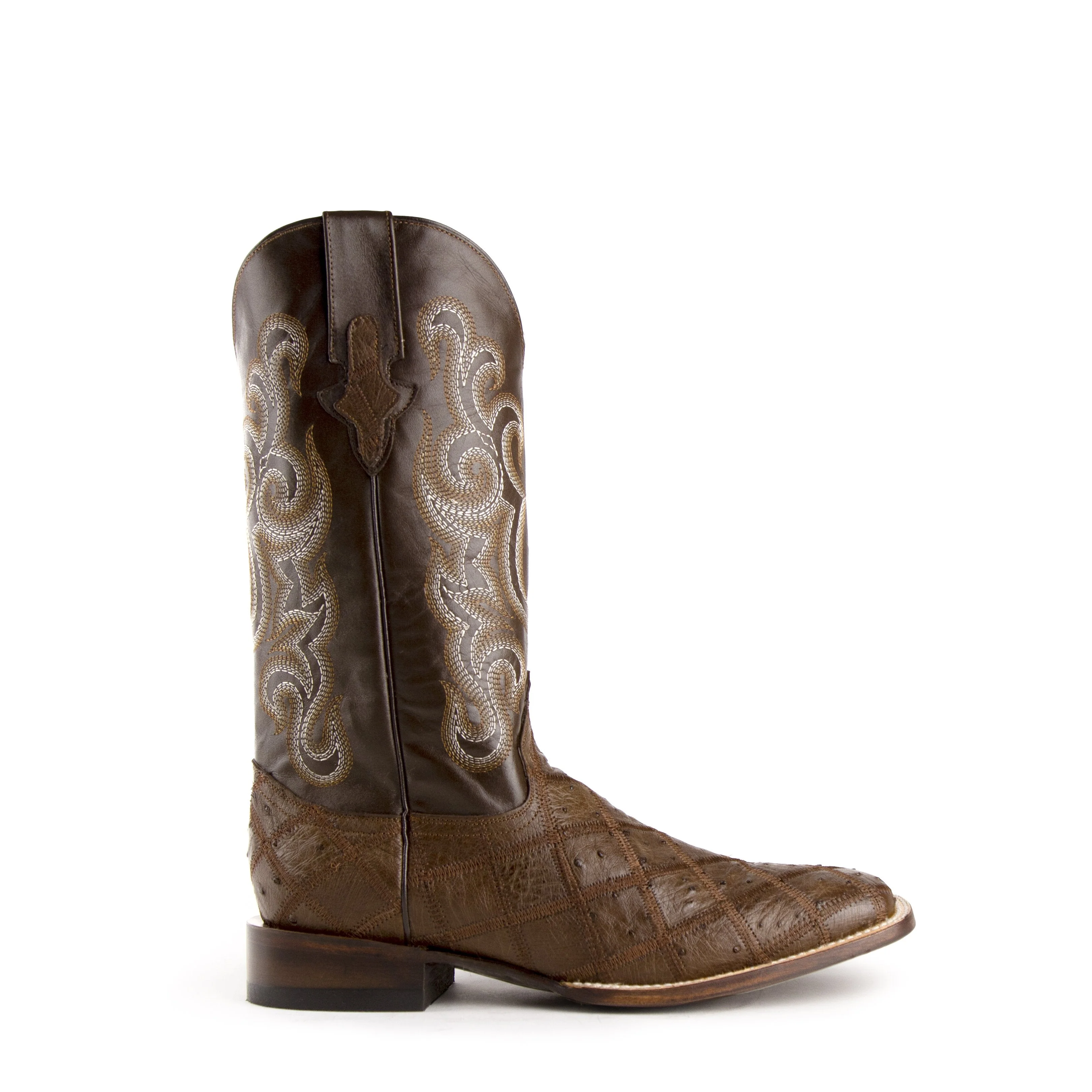 Mens Ferrini Ostrich Quill Patchwork Cowboy Boot in Kango Tabac - Image 3