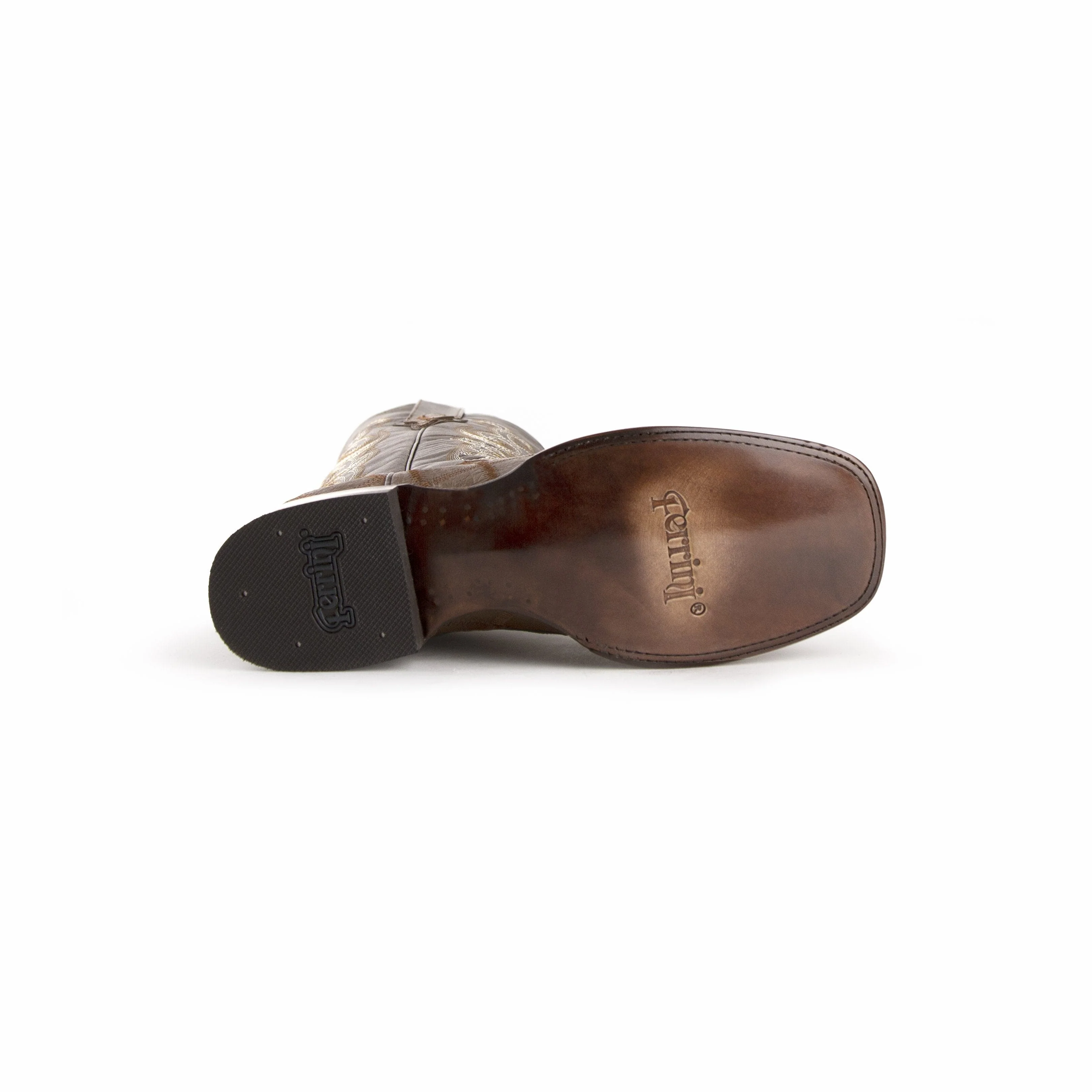 Mens Ferrini Ostrich Quill Patchwork Cowboy Boot in Kango Tabac - Image 6