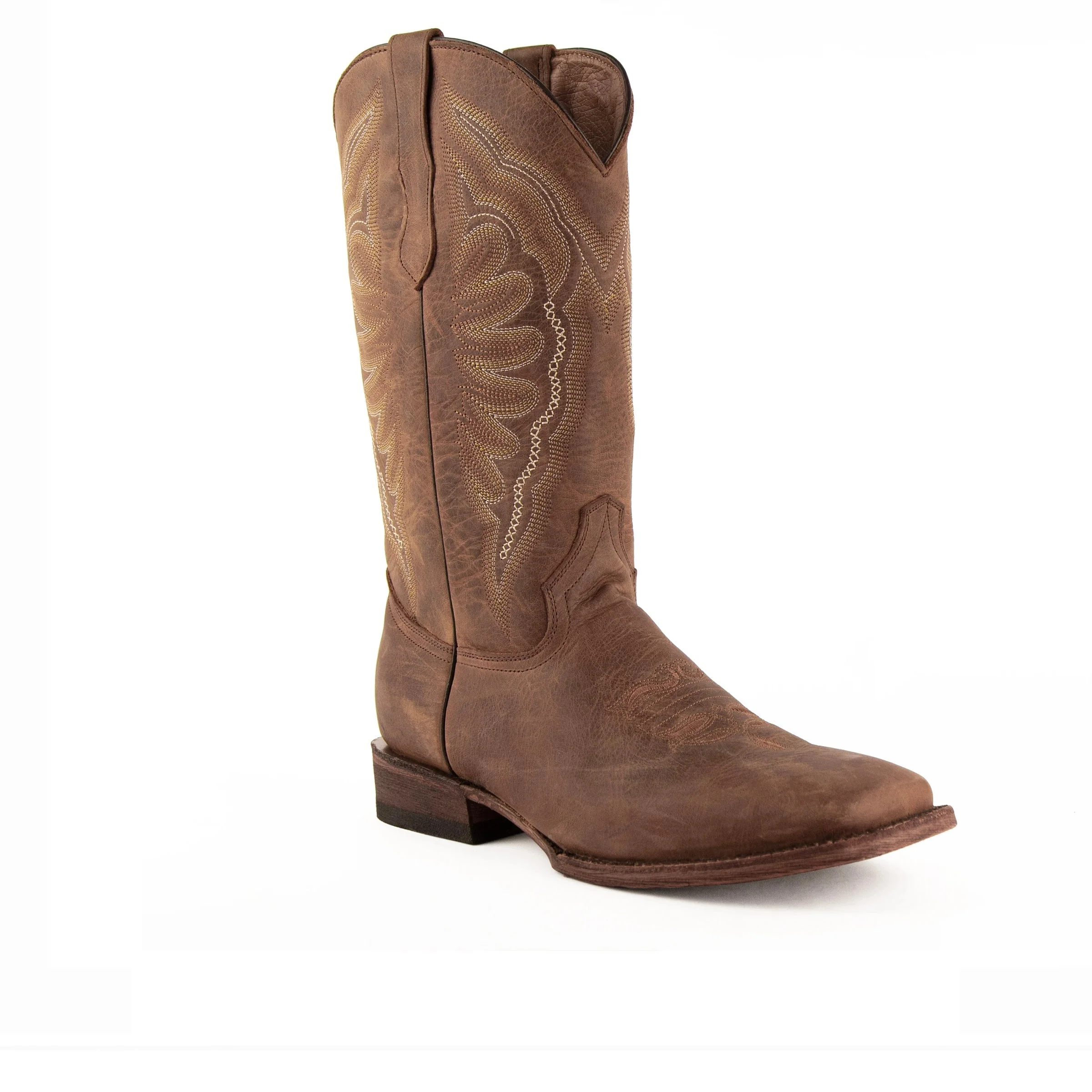 Mens Ferrini Square Toe Distressed Leather Cowboy Boot in Brown