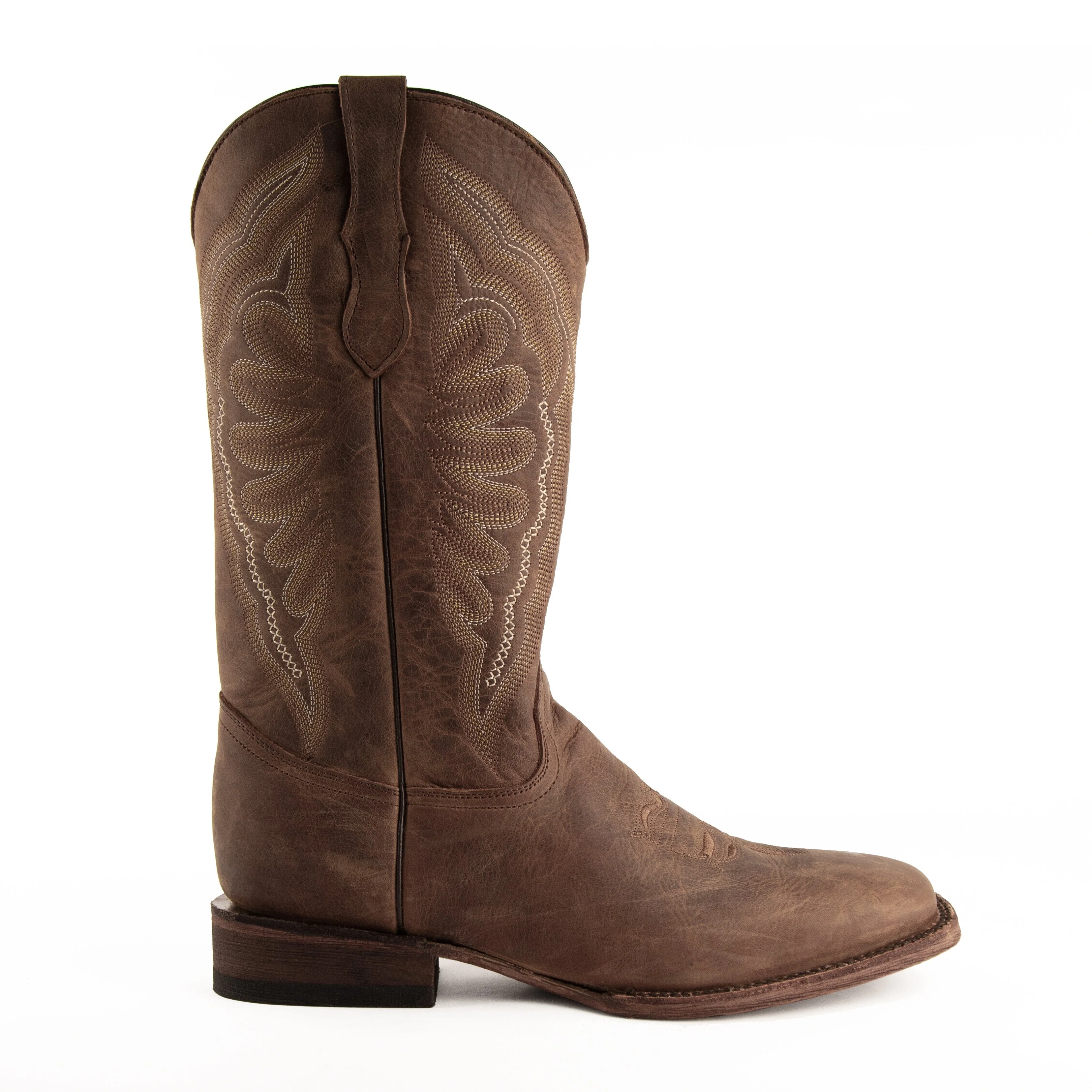 Mens Ferrini Square Toe Distressed Leather Cowboy Boot in Brown - Image 3