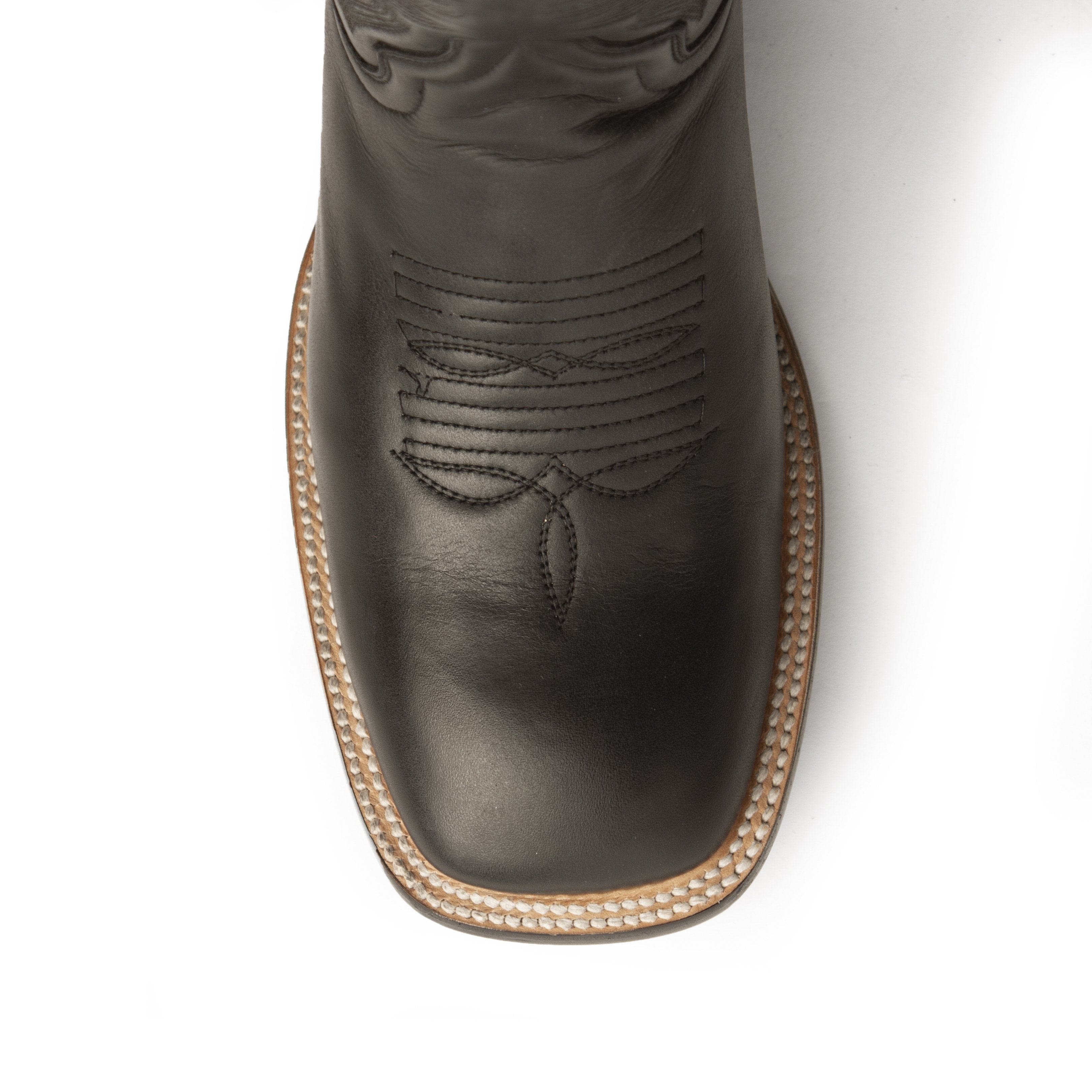Mens Ferrini Square Toe Leather Cowboy Boot in Black - Image 2