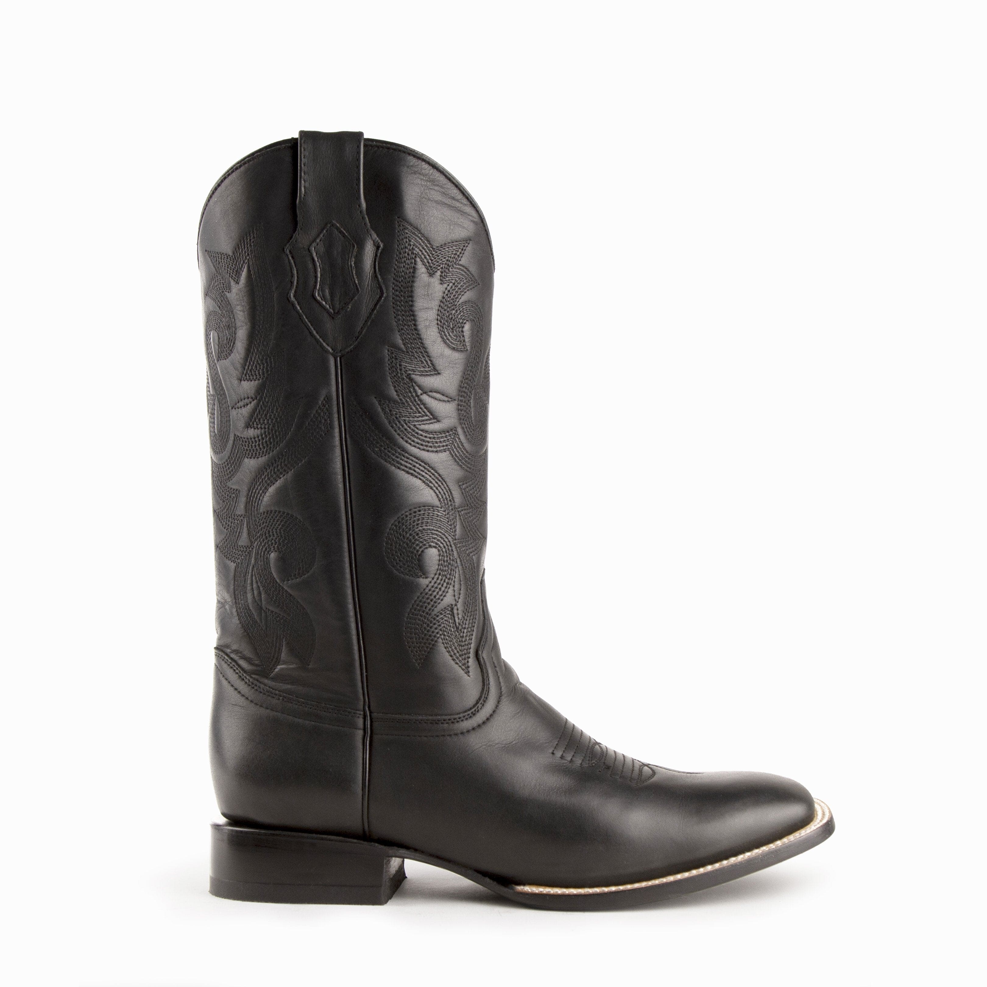 Mens Ferrini Square Toe Leather Cowboy Boot in Black - Image 3