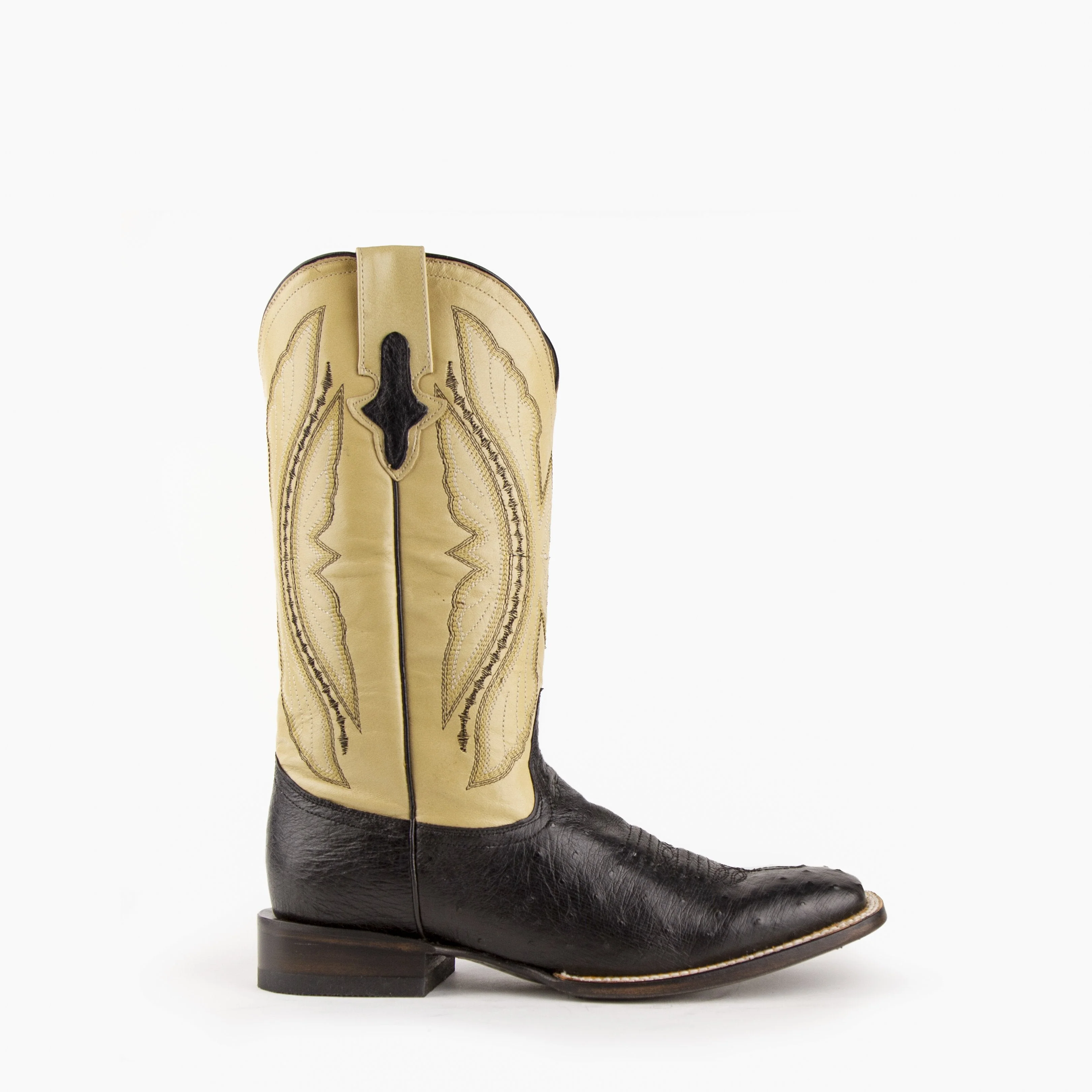 Mens Ferrini Square Toe Smooth Ostrich Cowboy Boot in Black & Saddle - Image 3