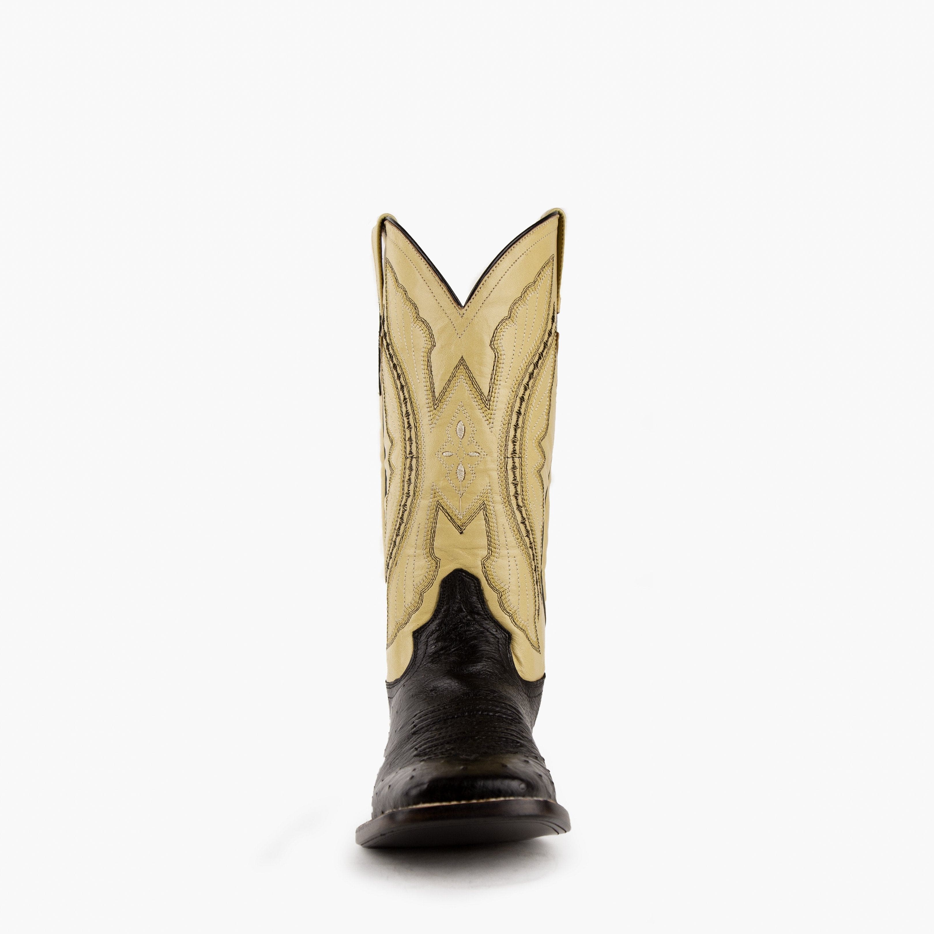 Mens Ferrini Square Toe Smooth Ostrich Cowboy Boot in Black & Saddle - Image 4
