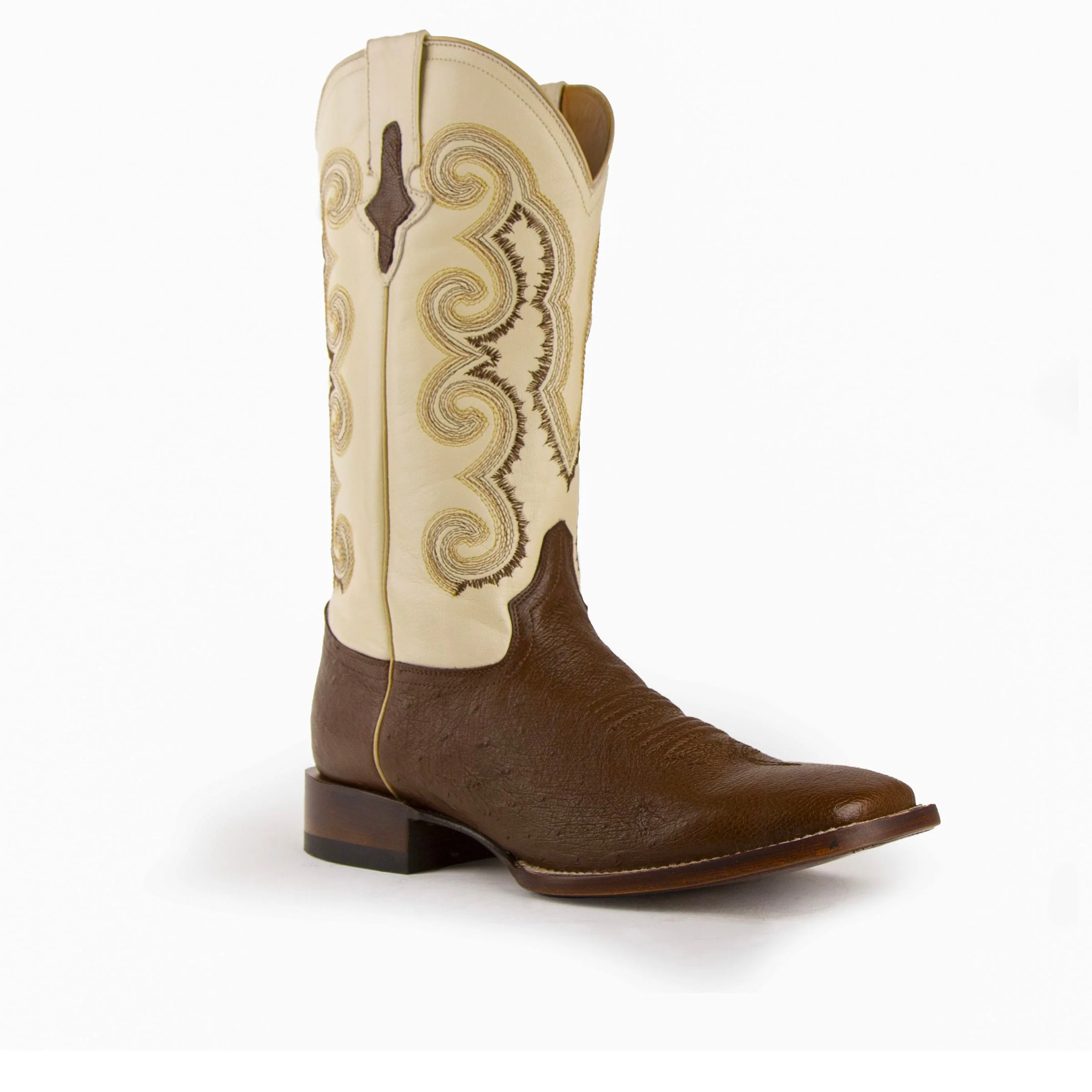 Mens Ferrini Square Toe Smooth Ostrich Cowboy Boot in Black & Saddle - Image 9