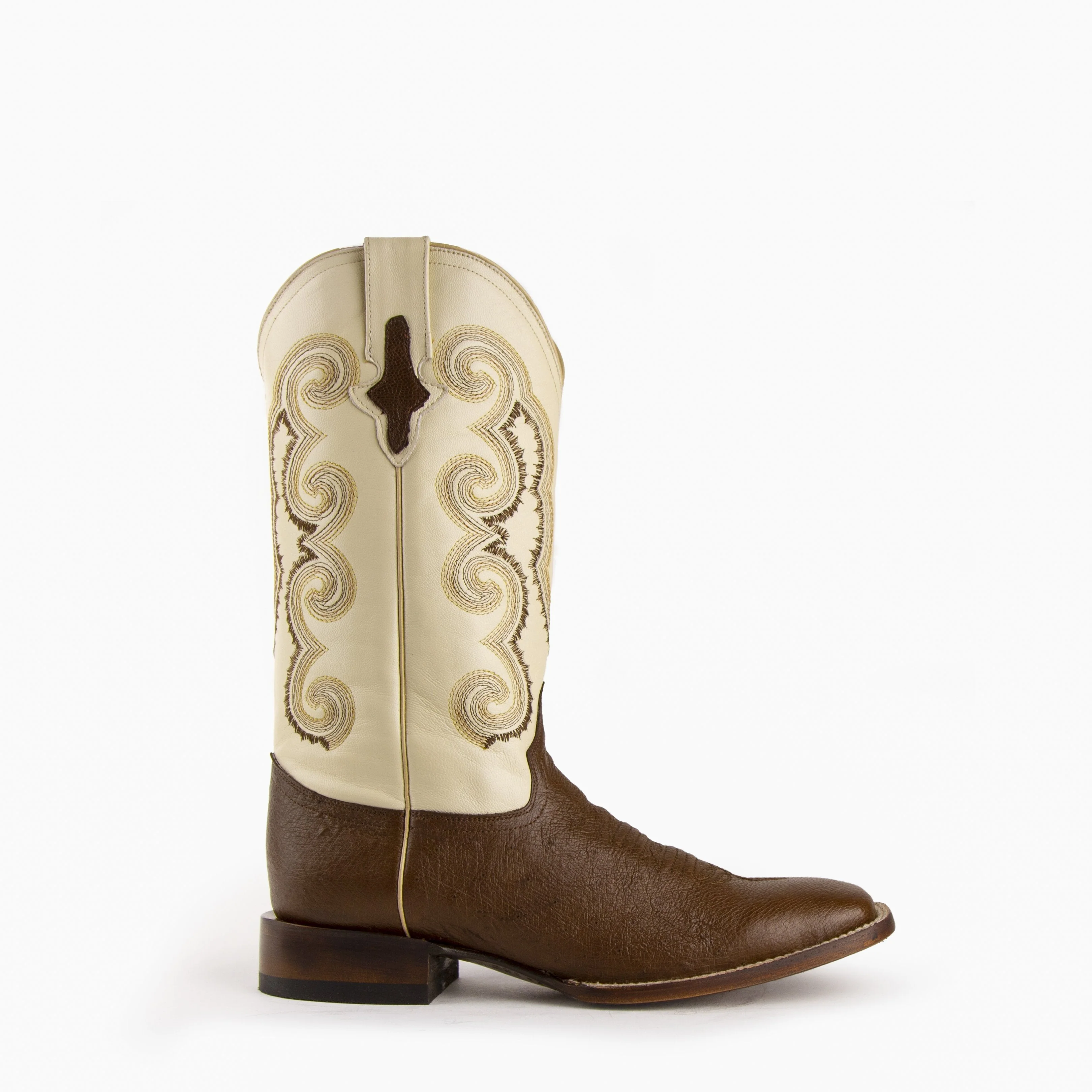 Mens Ferrini Square Toe Smooth Ostrich Cowboy Boot in Kango Tabac & Pearl - Image 3