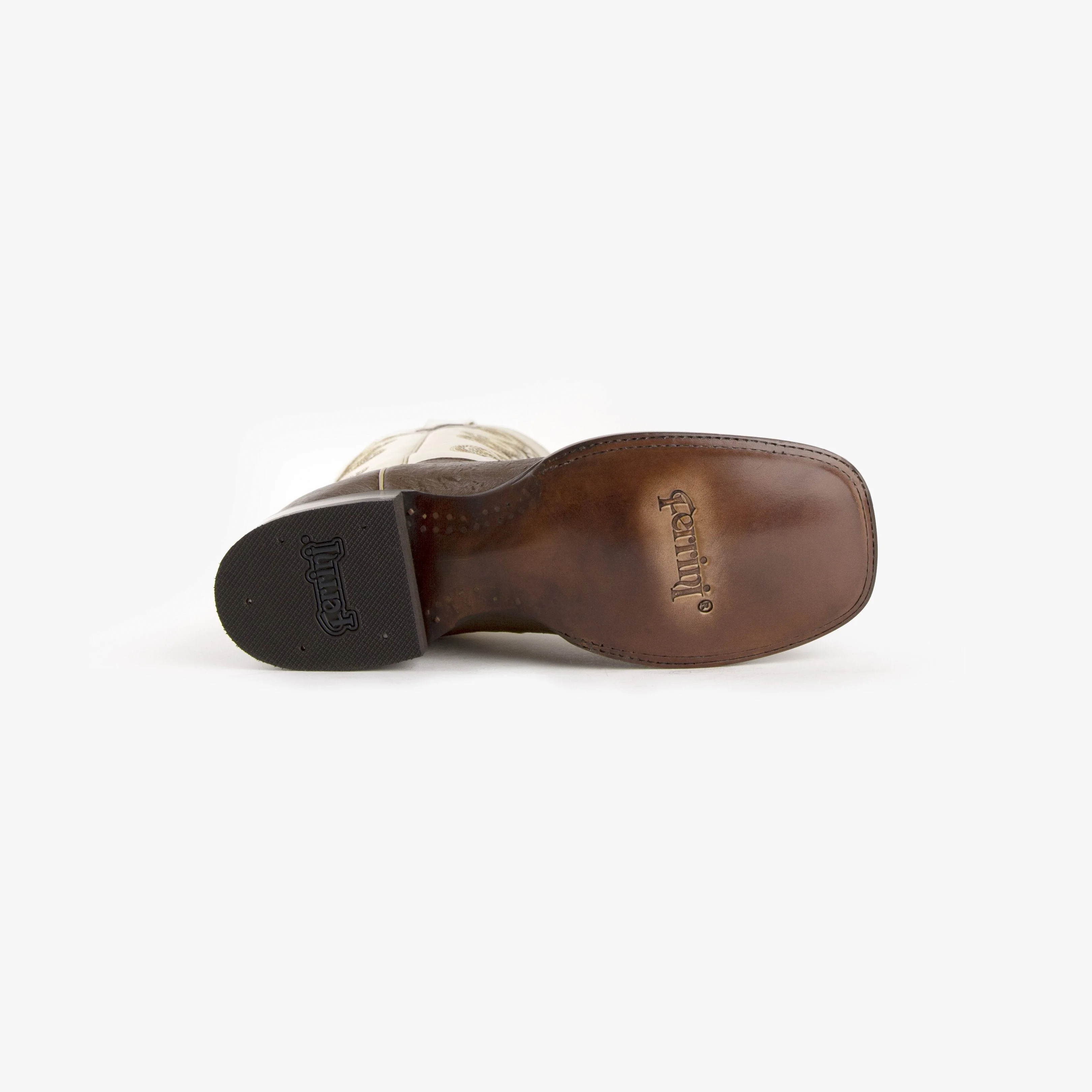 Mens Ferrini Square Toe Smooth Ostrich Cowboy Boot in Kango Tabac & Pearl - Image 6