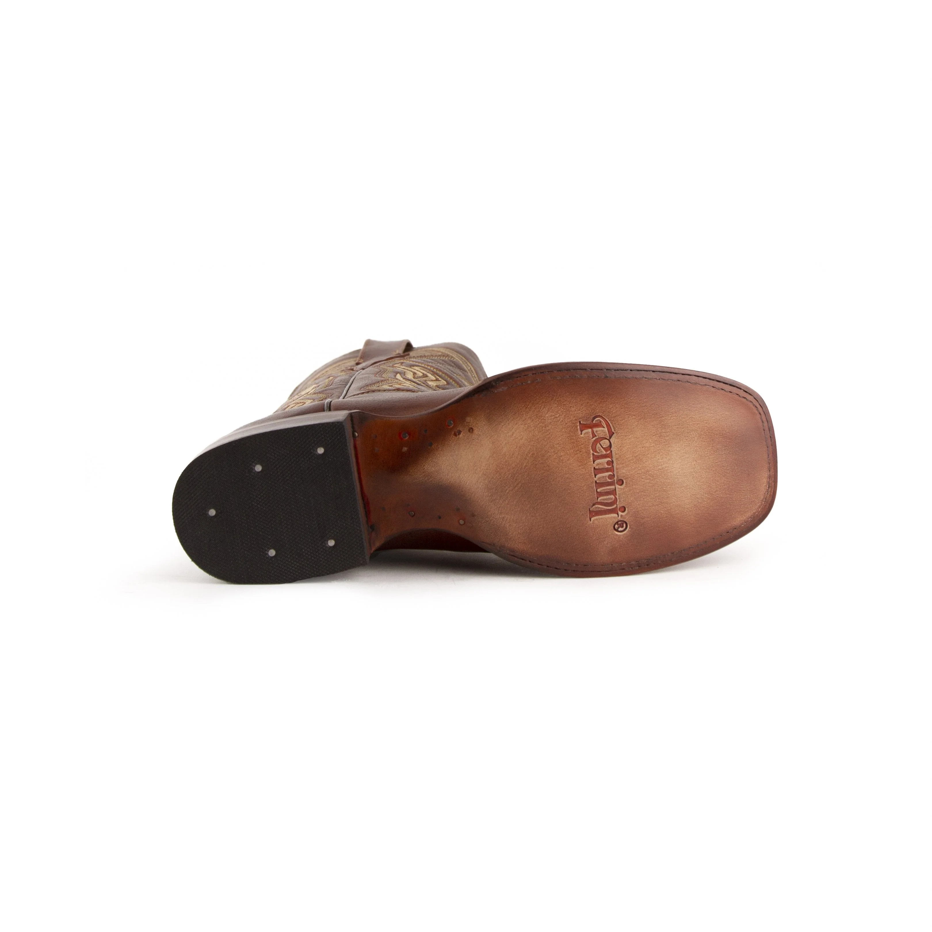 Mens Ferrini Roan Square Toe Leather Cowboy Boot in Cognac - Image 6