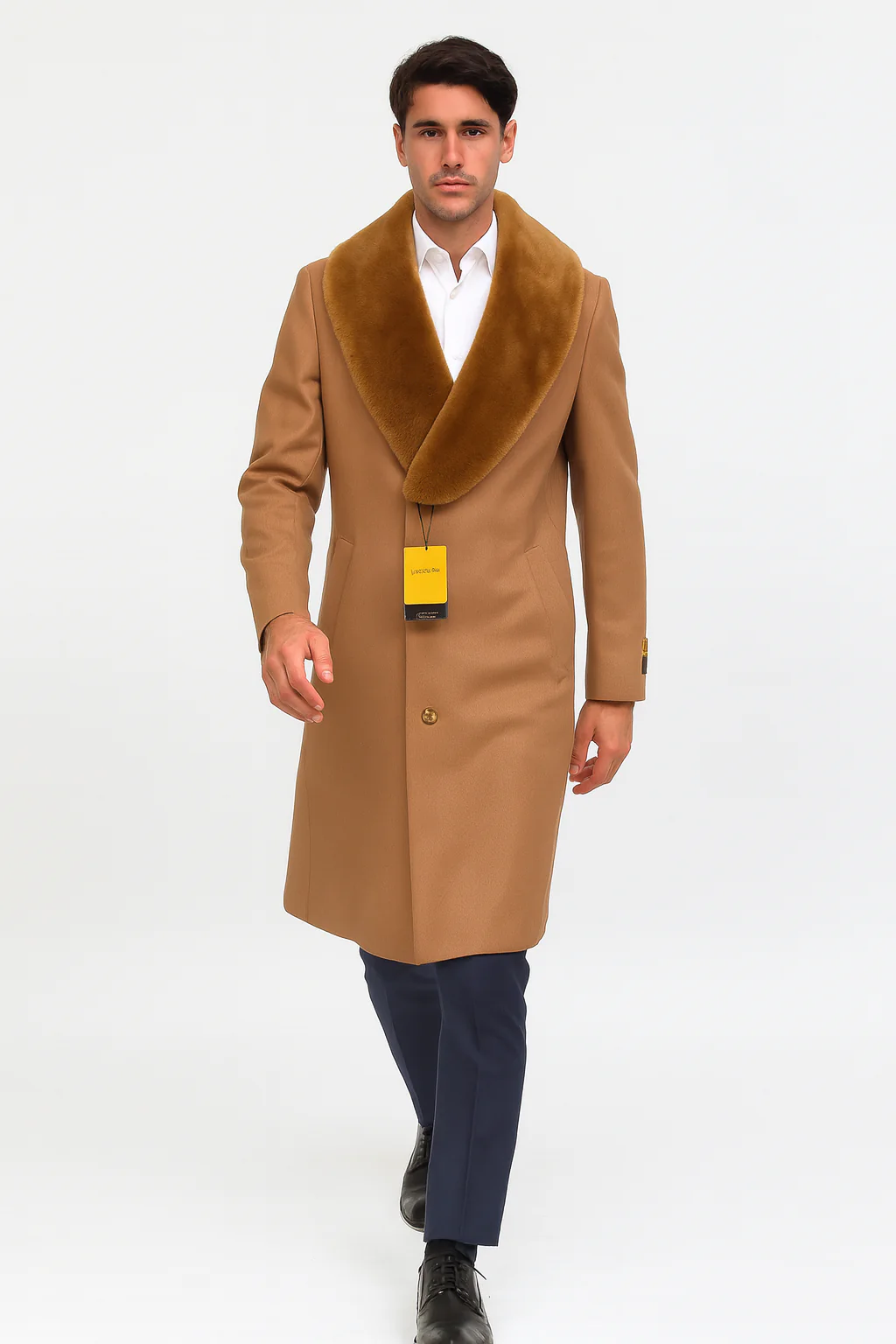 Mens Full Length And Cashmere Overcoat - Winter Topcoats - Light Brown Coat - Dark Camel - Vecuna Color - Image 2