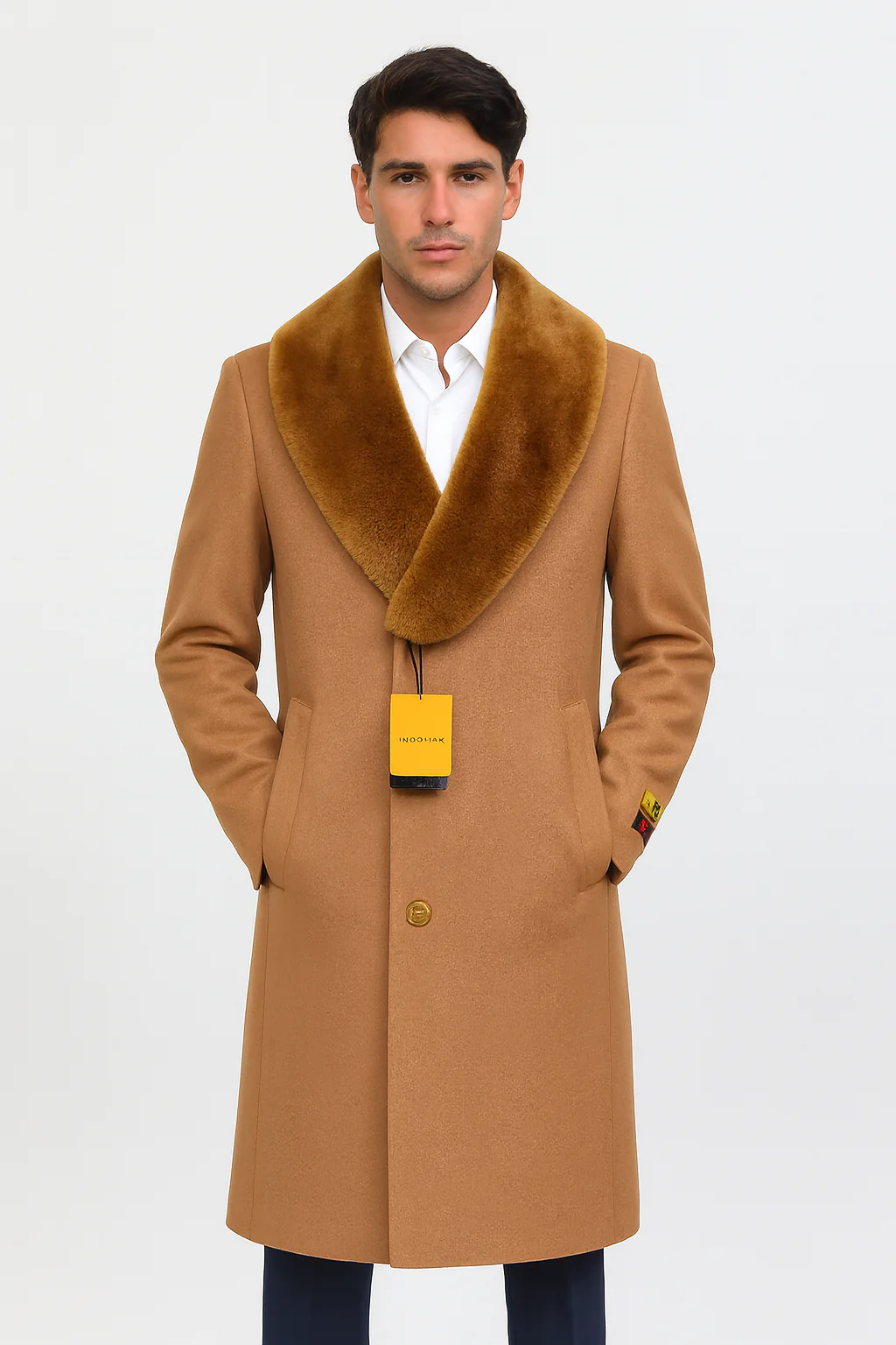 Mens Full Length And Cashmere Overcoat - Winter Topcoats - Light Brown Coat - Dark Camel - Vecuna Color - Image 4