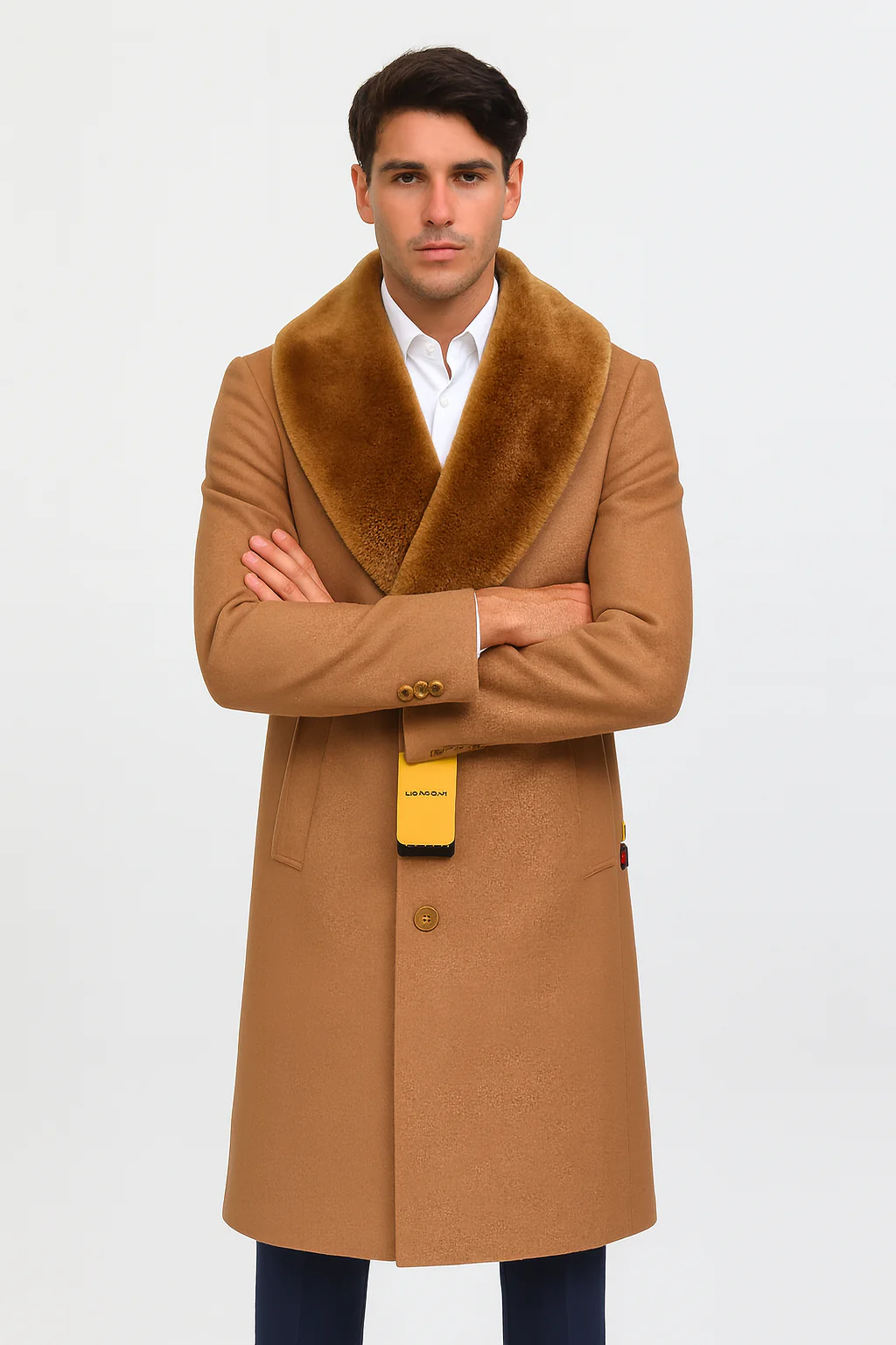 Mens Full Length And Cashmere Overcoat - Winter Topcoats - Light Brown Coat - Dark Camel - Vecuna Color - Image 5