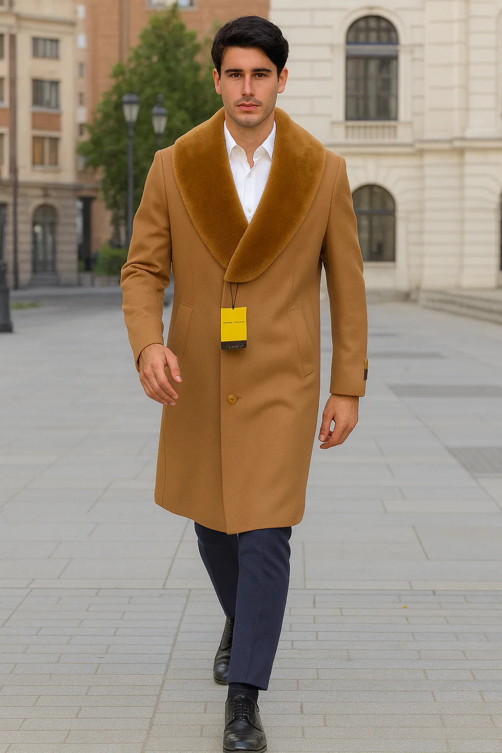 Mens Full Length And Cashmere Overcoat - Winter Topcoats - Light Brown Coat - Dark Camel - Vecuna Color - Image 6