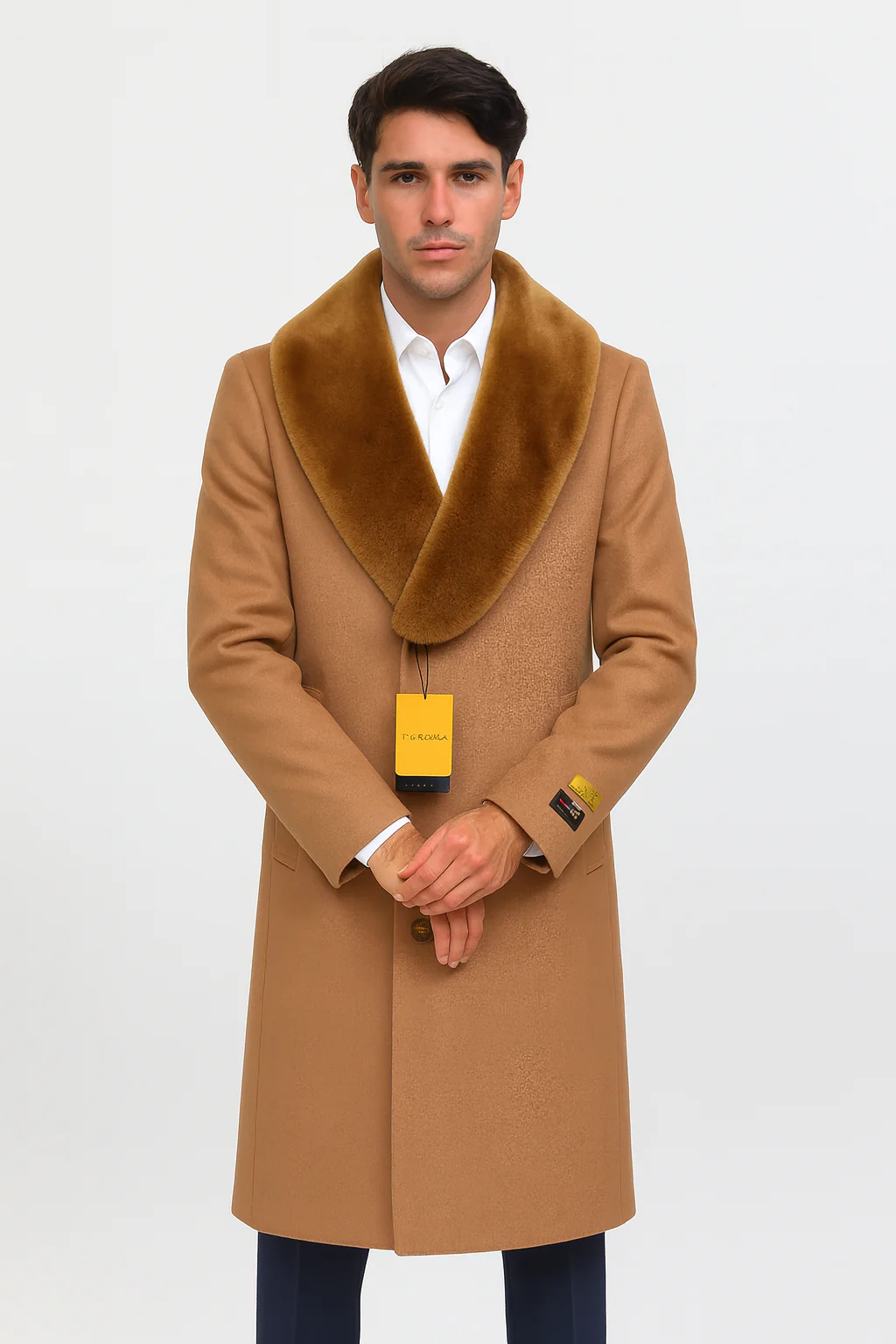 Mens Full Length And Cashmere Overcoat - Winter Topcoats - Light Brown Coat - Dark Camel - Vecuna Color - Image 7