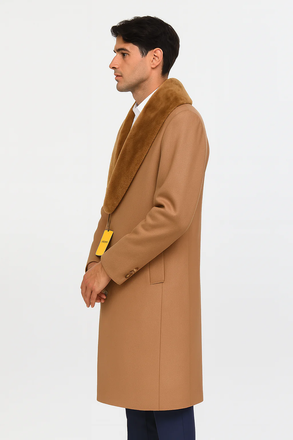 Mens Full Length And Cashmere Overcoat - Winter Topcoats - Light Brown Coat - Dark Camel - Vecuna Color - Image 8