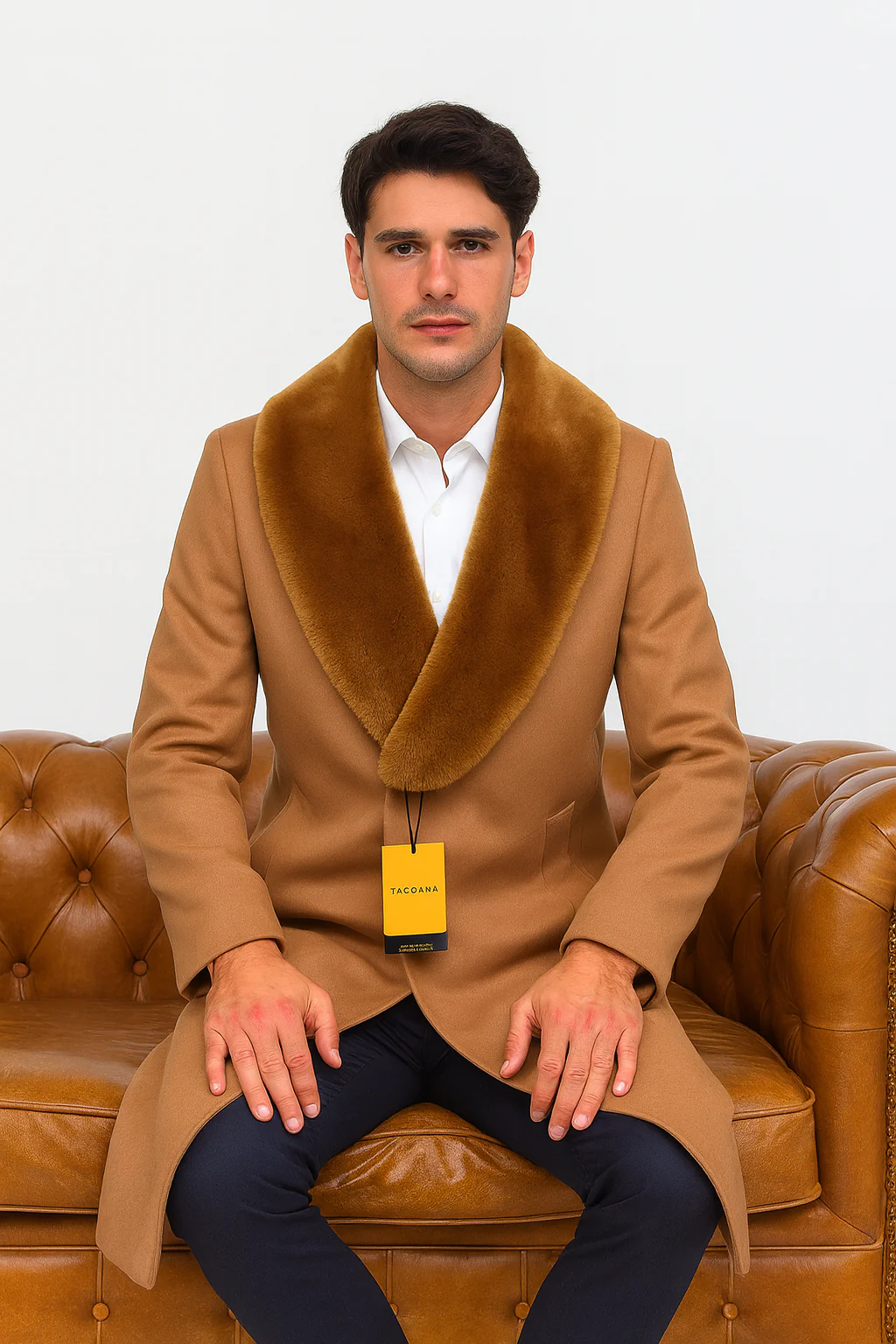 Mens Full Length And Cashmere Overcoat - Winter Topcoats - Light Brown Coat - Dark Camel - Vecuna Color - Image 9