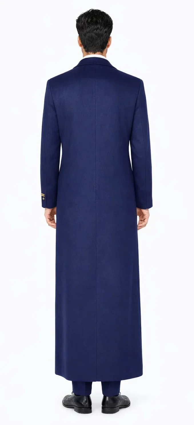 Mens Full Length Wool and Cashmere Overcoat - Winter Topcoats - Blue Coat - Image 2