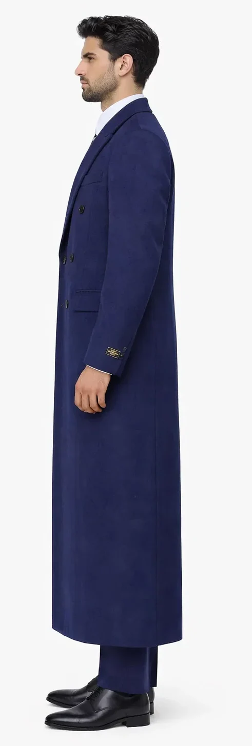 Mens Full Length Wool and Cashmere Overcoat - Winter Topcoats - Blue Coat - Image 3