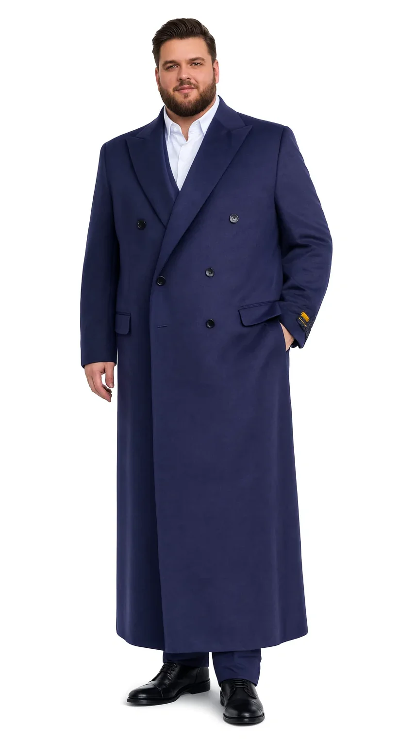 Mens Full Length Wool and Cashmere Overcoat - Winter Topcoats - Blue Coat - Image 5