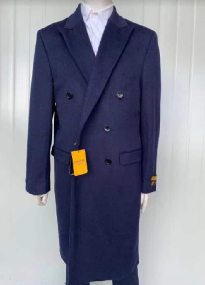 Mens Full Length Wool and Cashmere Overcoat - Winter Topcoats - Blue Coat - Image 8