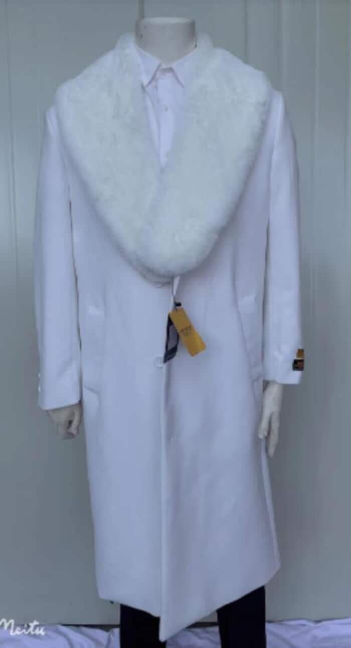 Mens Full Length Wool and Cashmere Overcoat - Winter Topcoats - White coat with collar