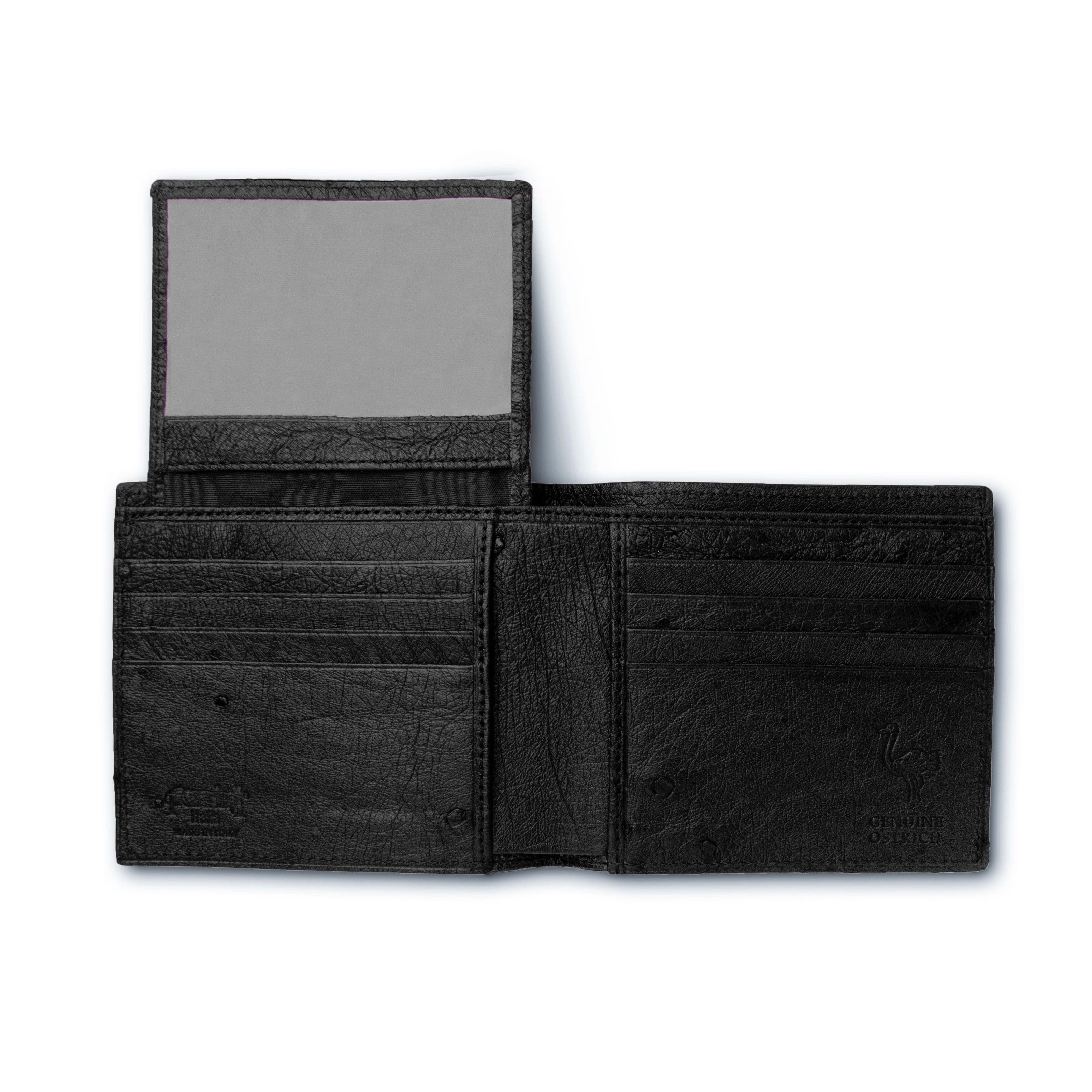 Mens Full Ostrich Quill Billfold Wallet in Black - Image 3