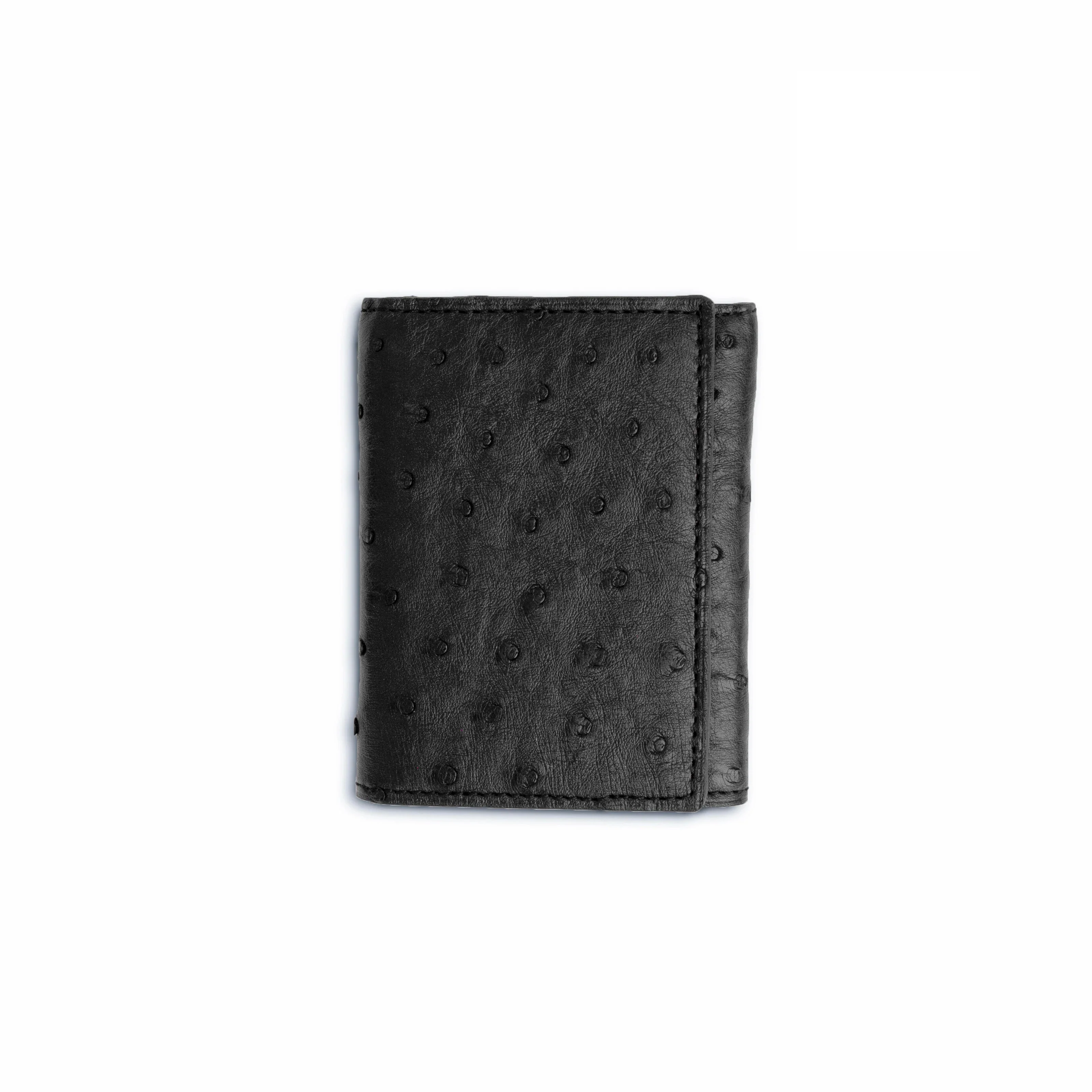 Mens Full Ostrich Quill Trifold Wallet in Black - Image 3