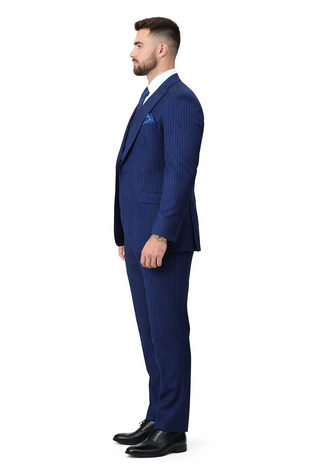 Mens Gangster Pinstripe 2 Button Double Breasted Vest Grey Suit - Image 19