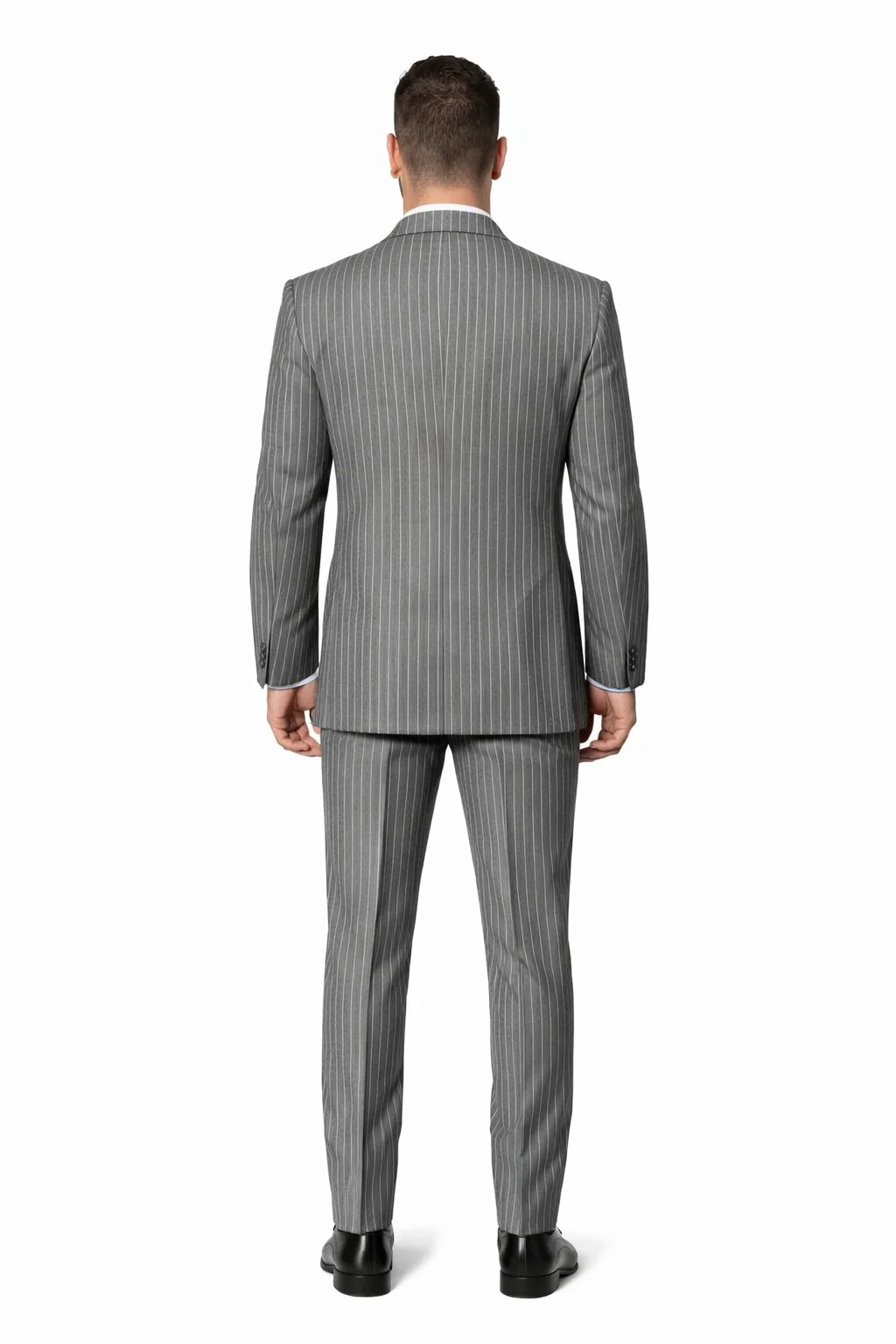 Mens Gangster Pinstripe 2 Button Double Breasted Vest Grey Suit - Image 2