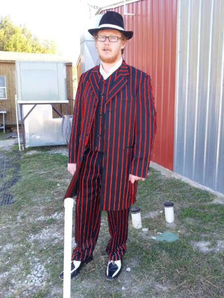 Mens Gangster Zoot Suit in 3 Colors  Chalk Stripe - Black and Red - Black and Gold - Black and White - Image 11