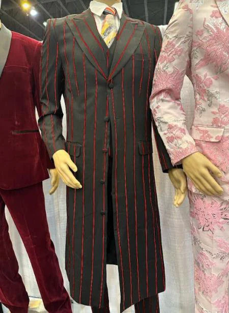 Mens Gangster Zoot Suit in 3 Colors  Chalk Stripe - Black and Red - Black and Gold - Black and White - Image 13