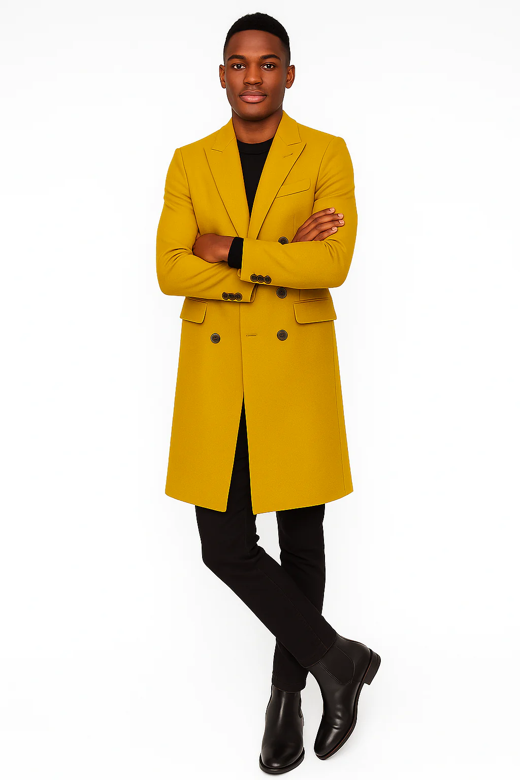 Men's Gold 44Inch Long Double Breasted Overcoat Winter Men's Topcoat Sale - Image 3