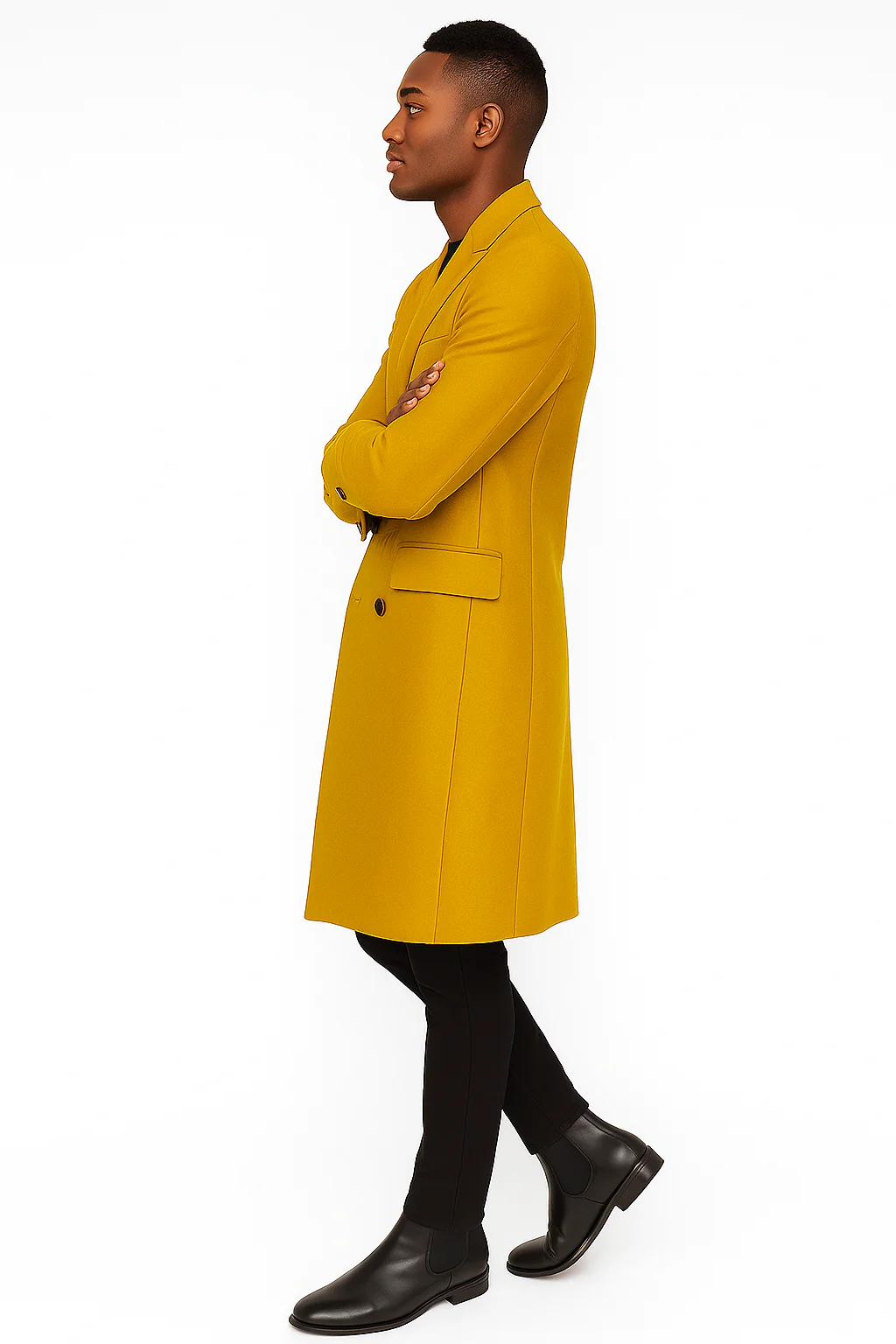 Men's Gold 44Inch Long Double Breasted Overcoat Winter Men's Topcoat Sale - Image 4
