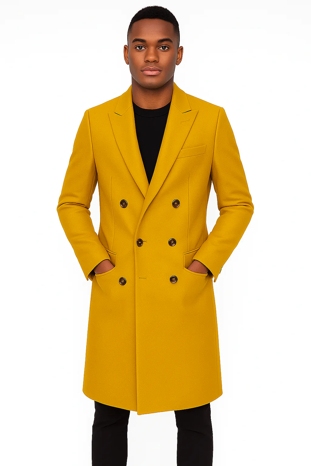 Men's Gold 44Inch Long Double Breasted Overcoat Winter Men's Topcoat Sale - Image 5