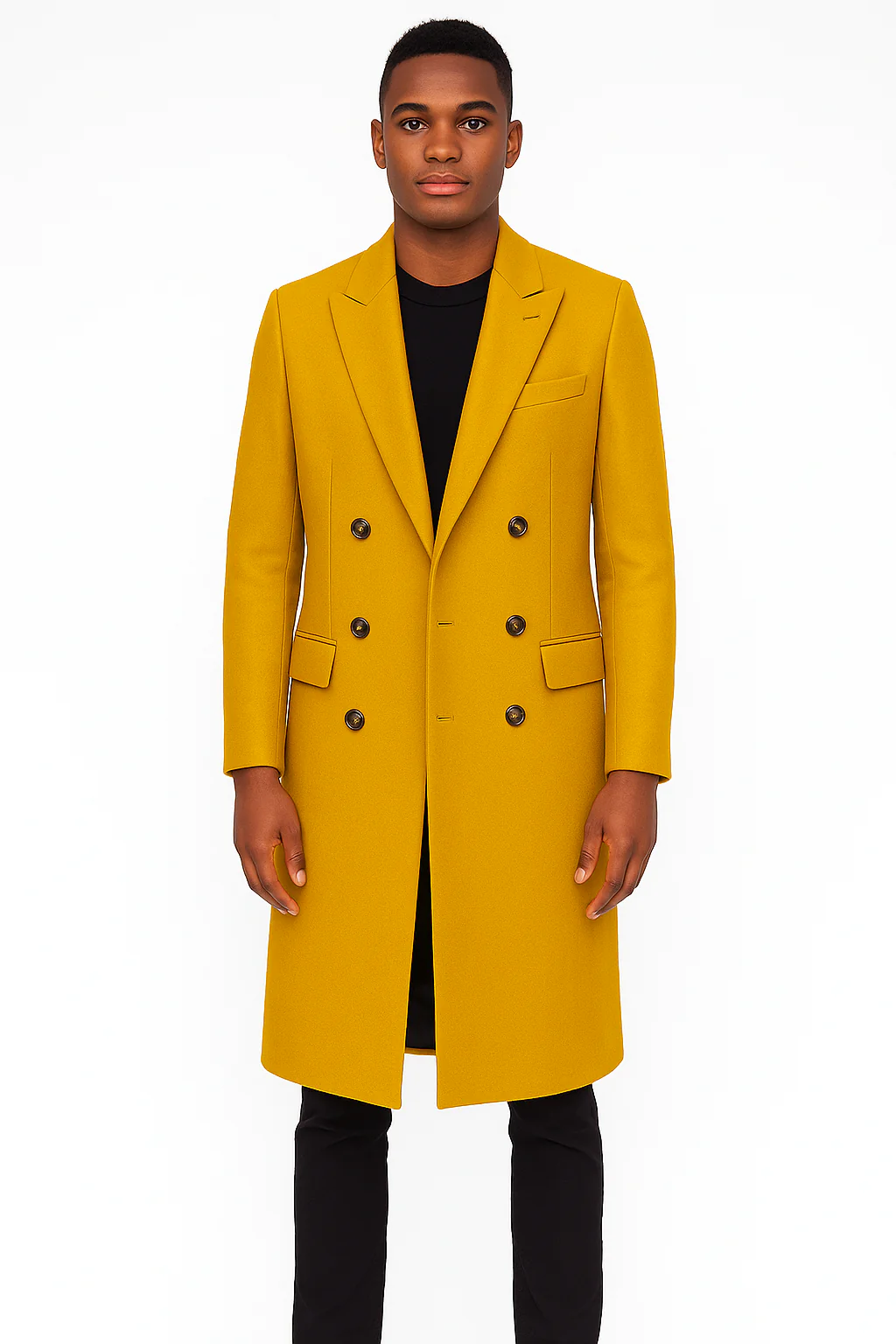 Men's Gold 44Inch Long Double Breasted Overcoat Winter Men's Topcoat Sale - Image 6