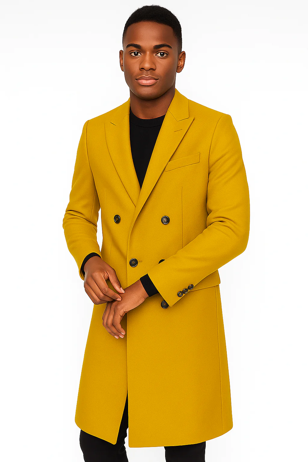 Men's Gold 44Inch Long Double Breasted Overcoat Winter Men's Topcoat Sale - Image 8