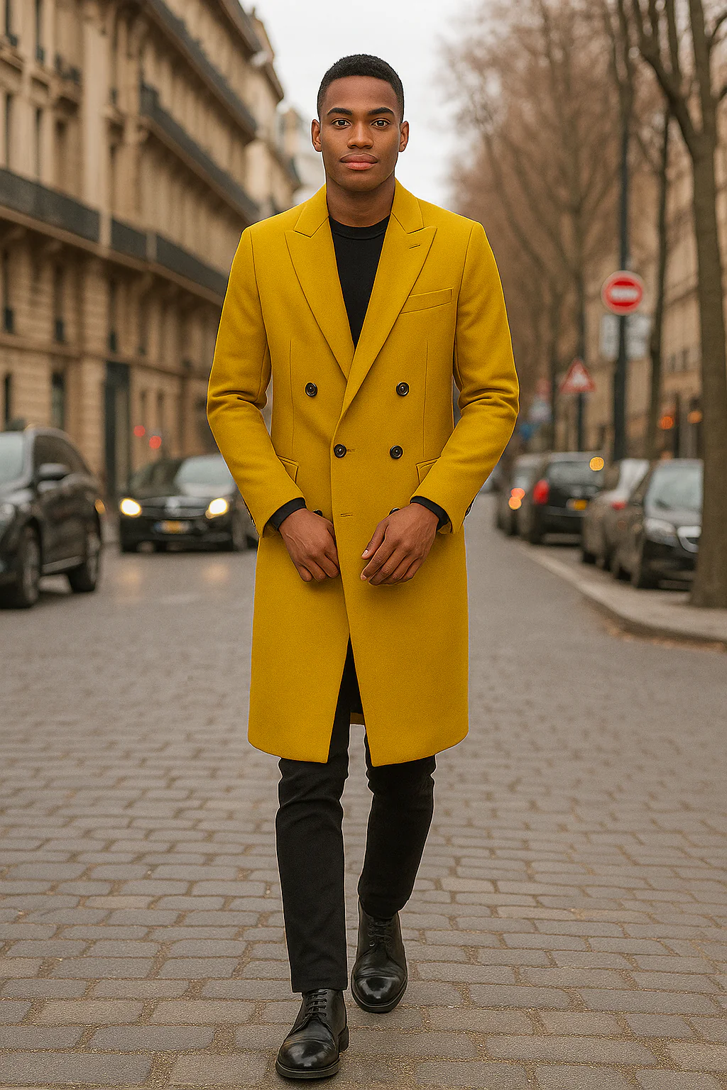 Men's Gold 44Inch Long Double Breasted Overcoat Winter Men's Topcoat Sale - Image 9