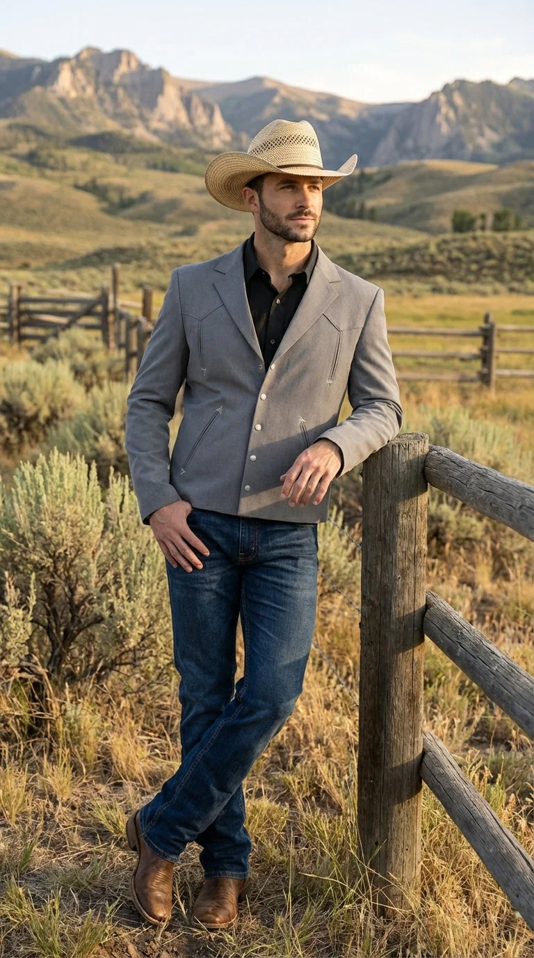 Mens Gray Western Blazer Set – Cowboy Style Jacket and Pants Outfit Classic Country Western Suit - Image 10