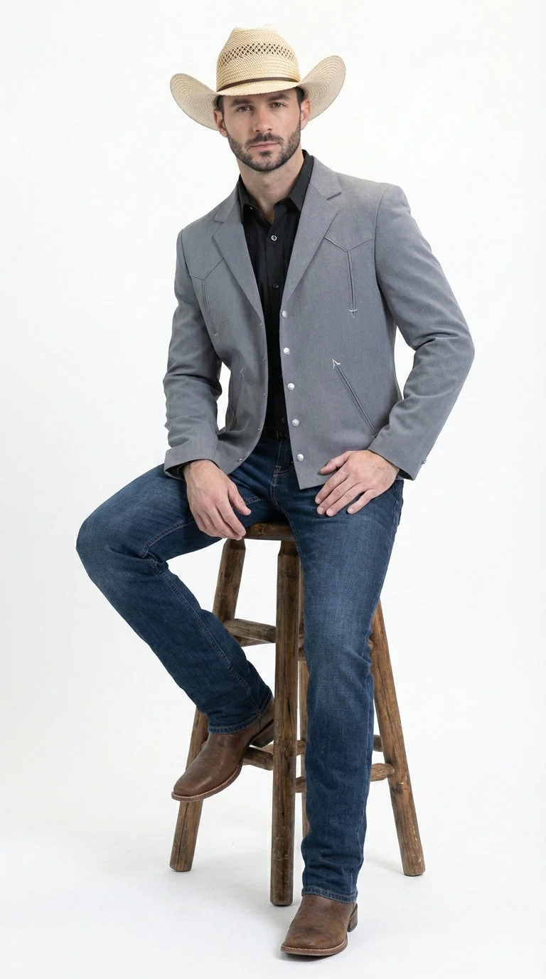 Mens Gray Western Blazer Set – Cowboy Style Jacket and Pants Outfit Classic Country Western Suit - Image 3