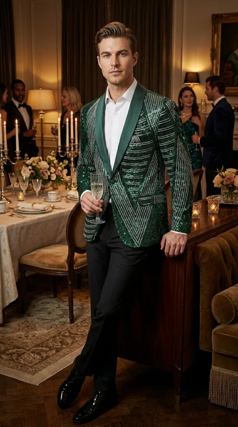 Mens Green Sequin Christmas Holiday Blazer – Luxury Party Jacket for New Year, Wedding and Festive Events New Year Jacket - Image 10