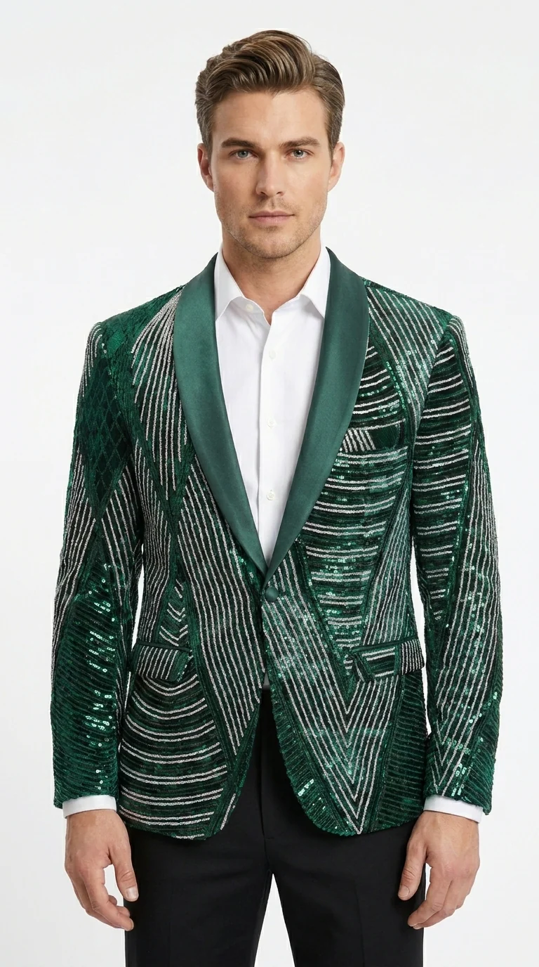 Mens Green Sequin Christmas Holiday Blazer – Luxury Party Jacket for New Year, Wedding and Festive Events New Year Jacket - Image 11